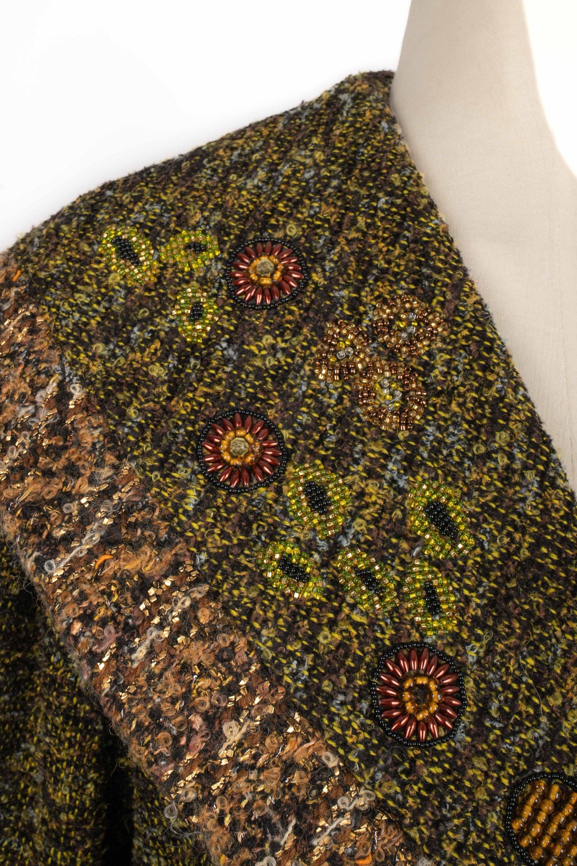 Kenzo Tweed Coat in Green, Brown and Golden Tones For Sale 2