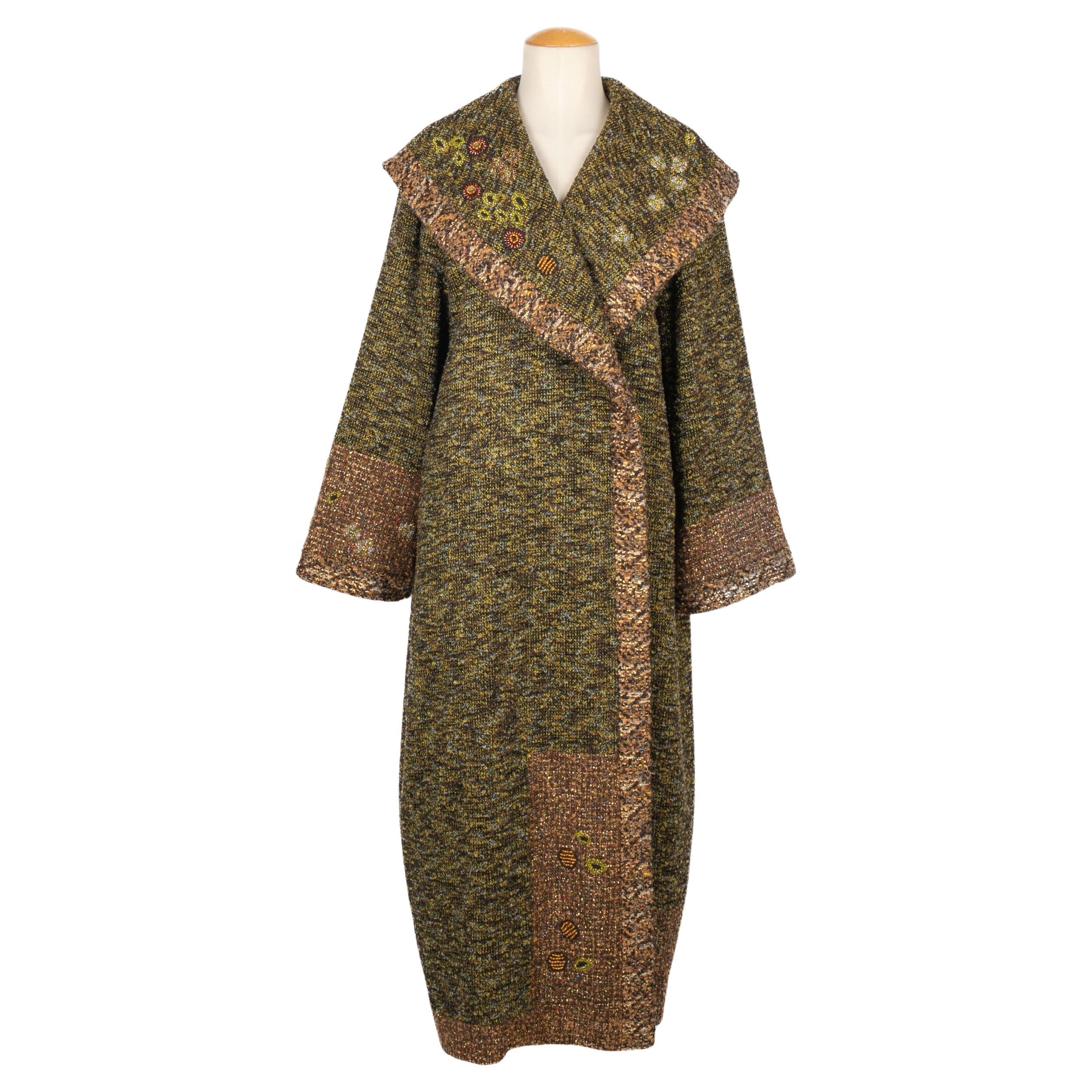 Kenzo Tweed Coat in Green, Brown and Golden Tones For Sale