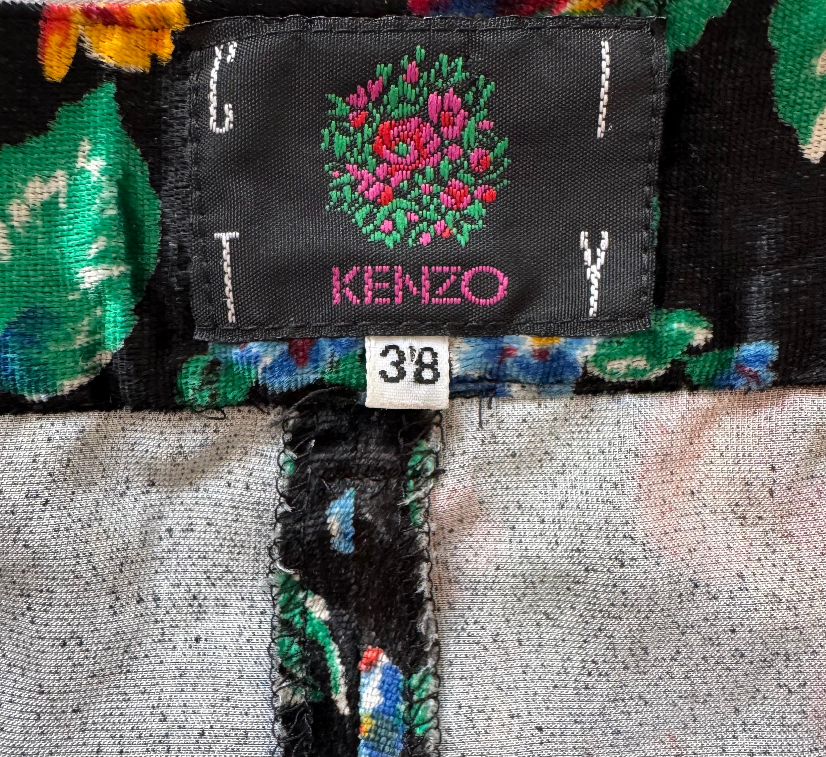 KENZO Velvet Floral Print Harem Pleated Trousers In Excellent Condition For Sale In Praha 4, Hlavní město Praha