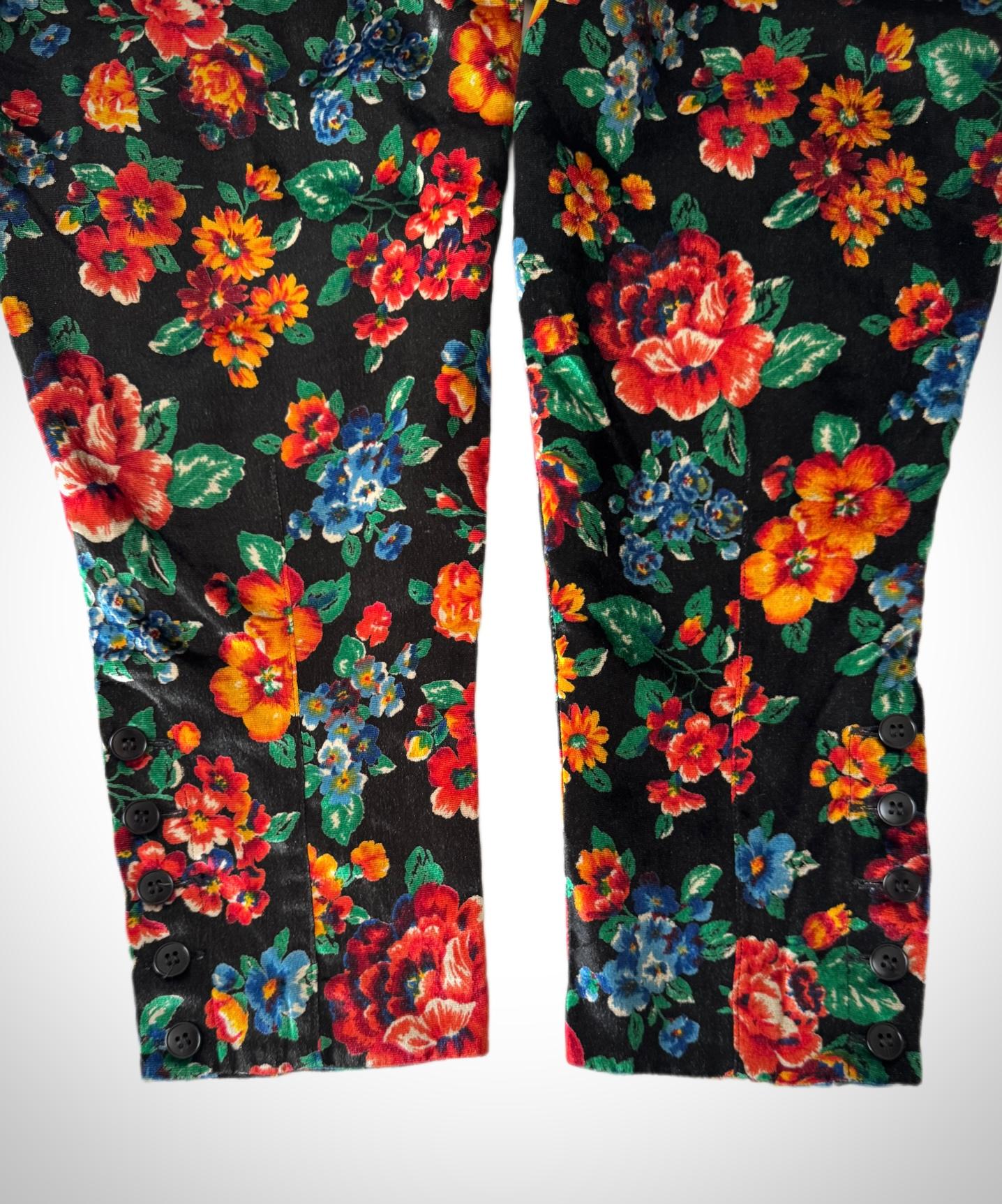 Women's KENZO Velvet Floral Print Harem Pleated Trousers For Sale