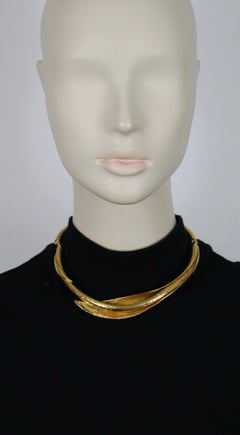 KENZO Vintage Gold Tone Calla Lily Flower Rigid Choker Necklace