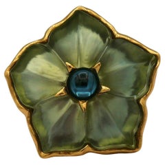 KENZO Vintage Gold Tone Resin Flower Brooch
