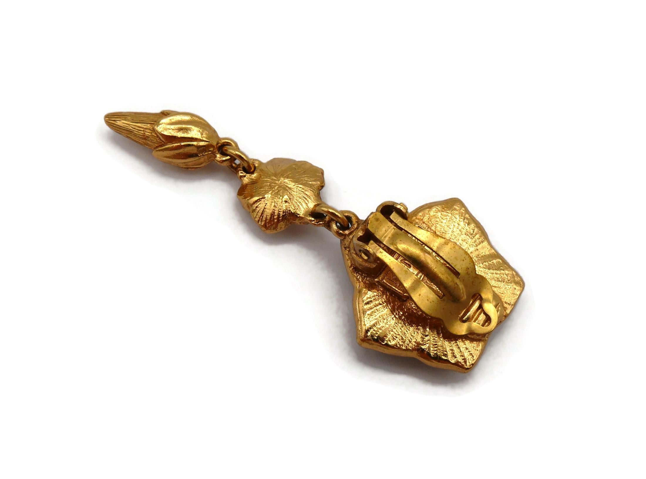 KENZO Vintage Gold Tone Resin Flower Dangling Earrings For Sale 3