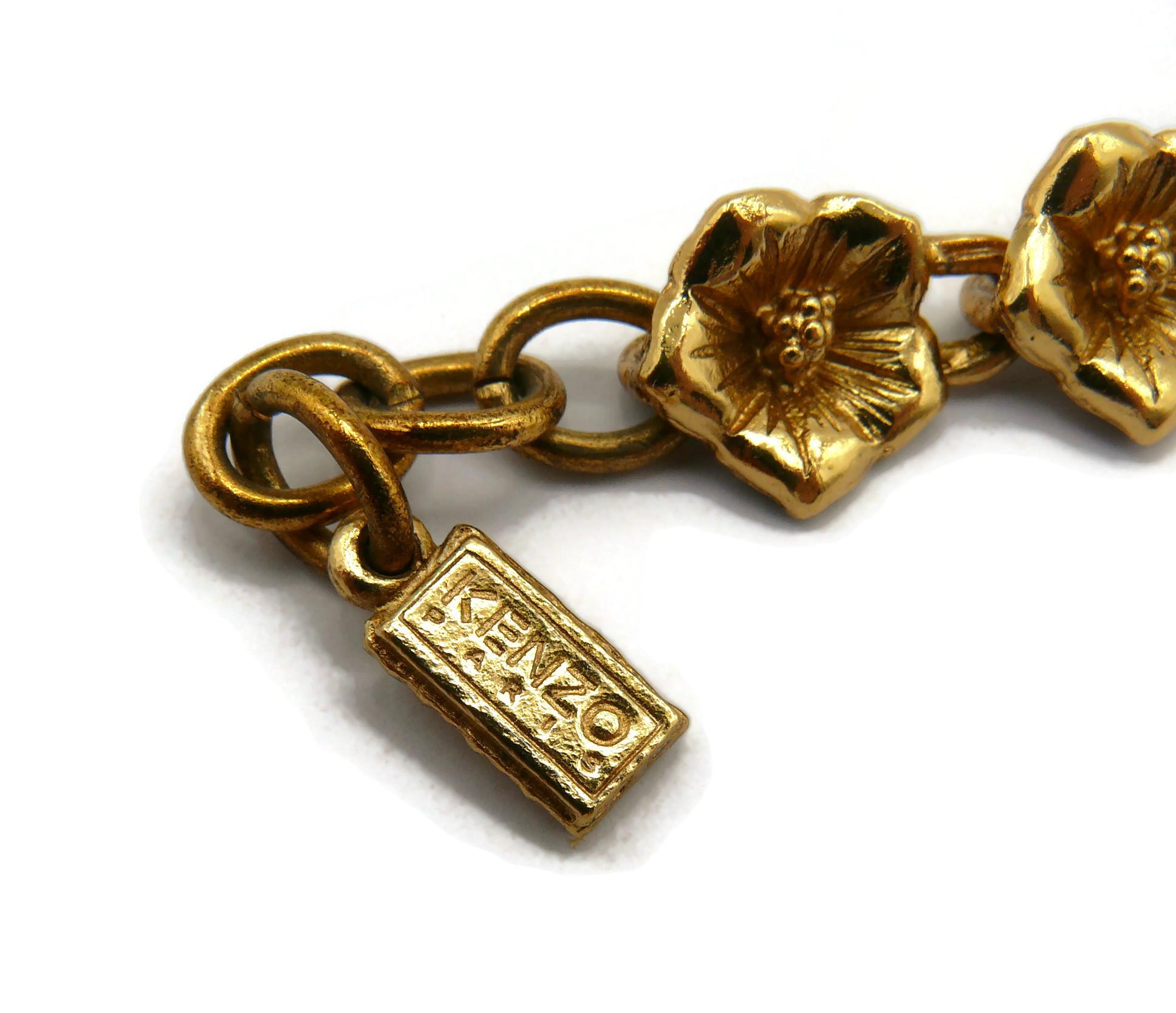 KENZO Vintage Gold Tone Resin Flower Necklace For Sale 12