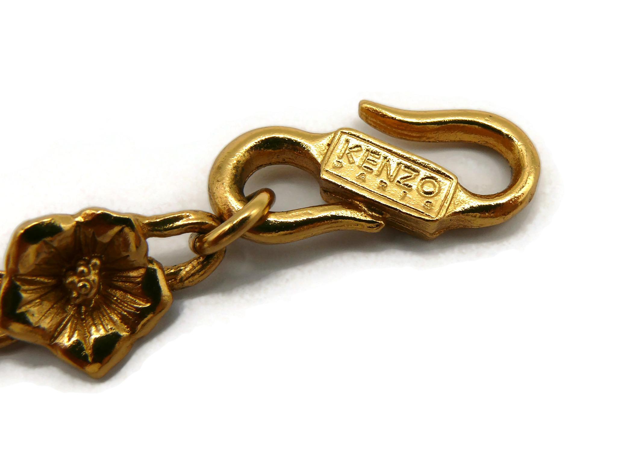 KENZO Vintage Gold Tone Resin Flower Necklace For Sale 13