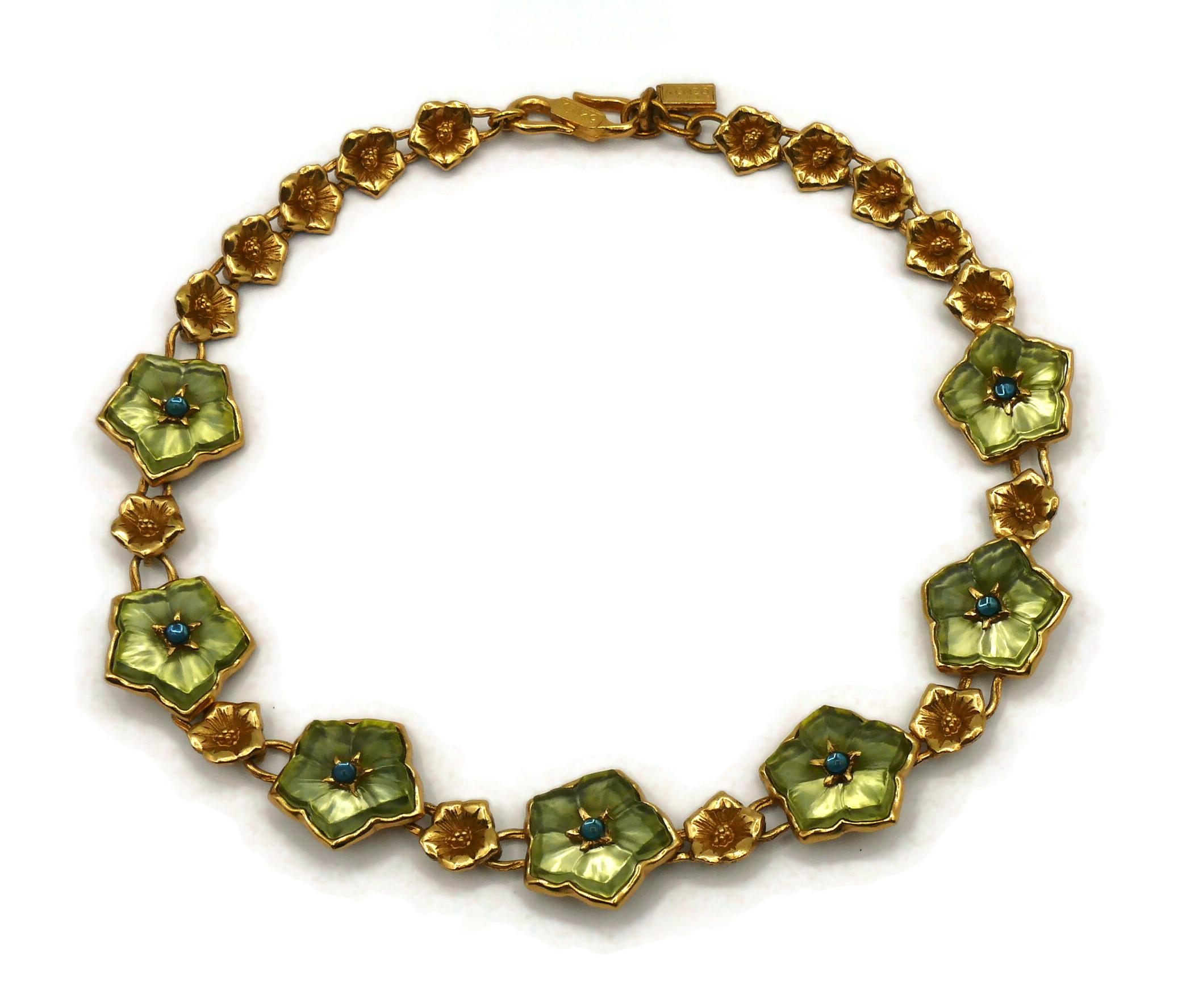 Women's KENZO Vintage Gold Tone Resin Flower Necklace For Sale