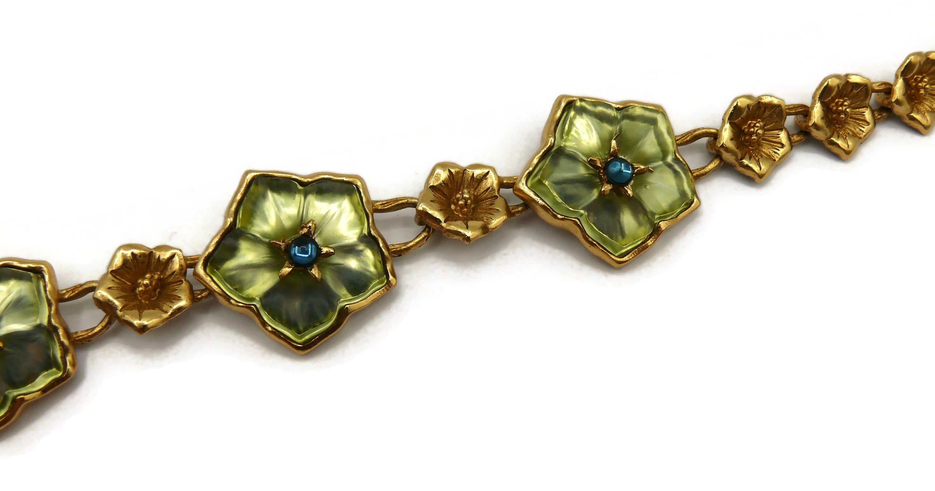 KENZO Vintage Gold Tone Resin Flower Necklace For Sale 2