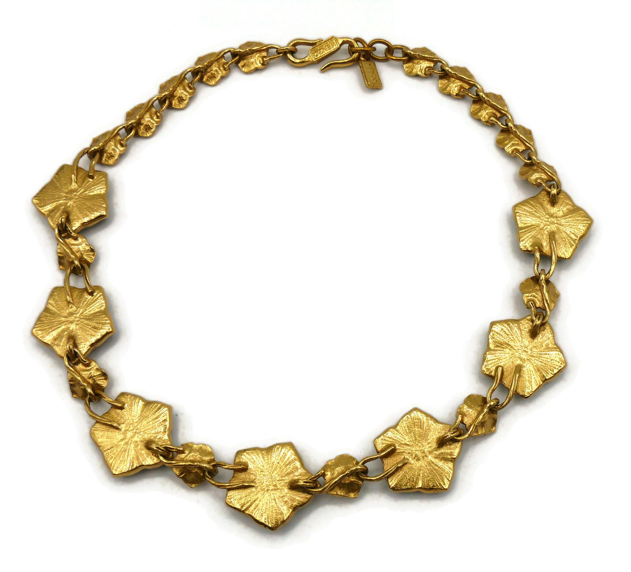 KENZO Vintage Gold Tone Resin Flower Necklace For Sale 6