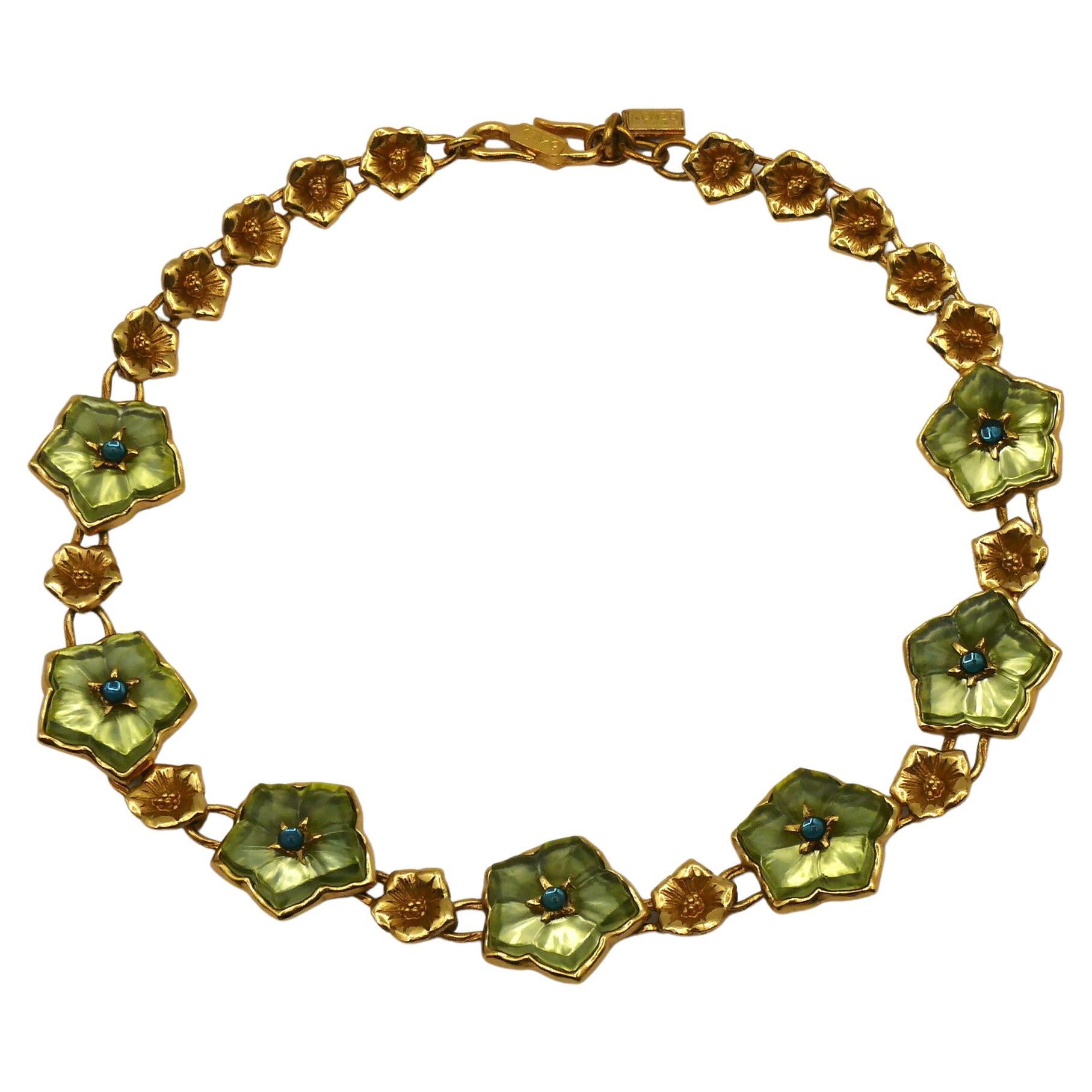 KENZO Vintage Gold Tone Resin Flower Necklace For Sale