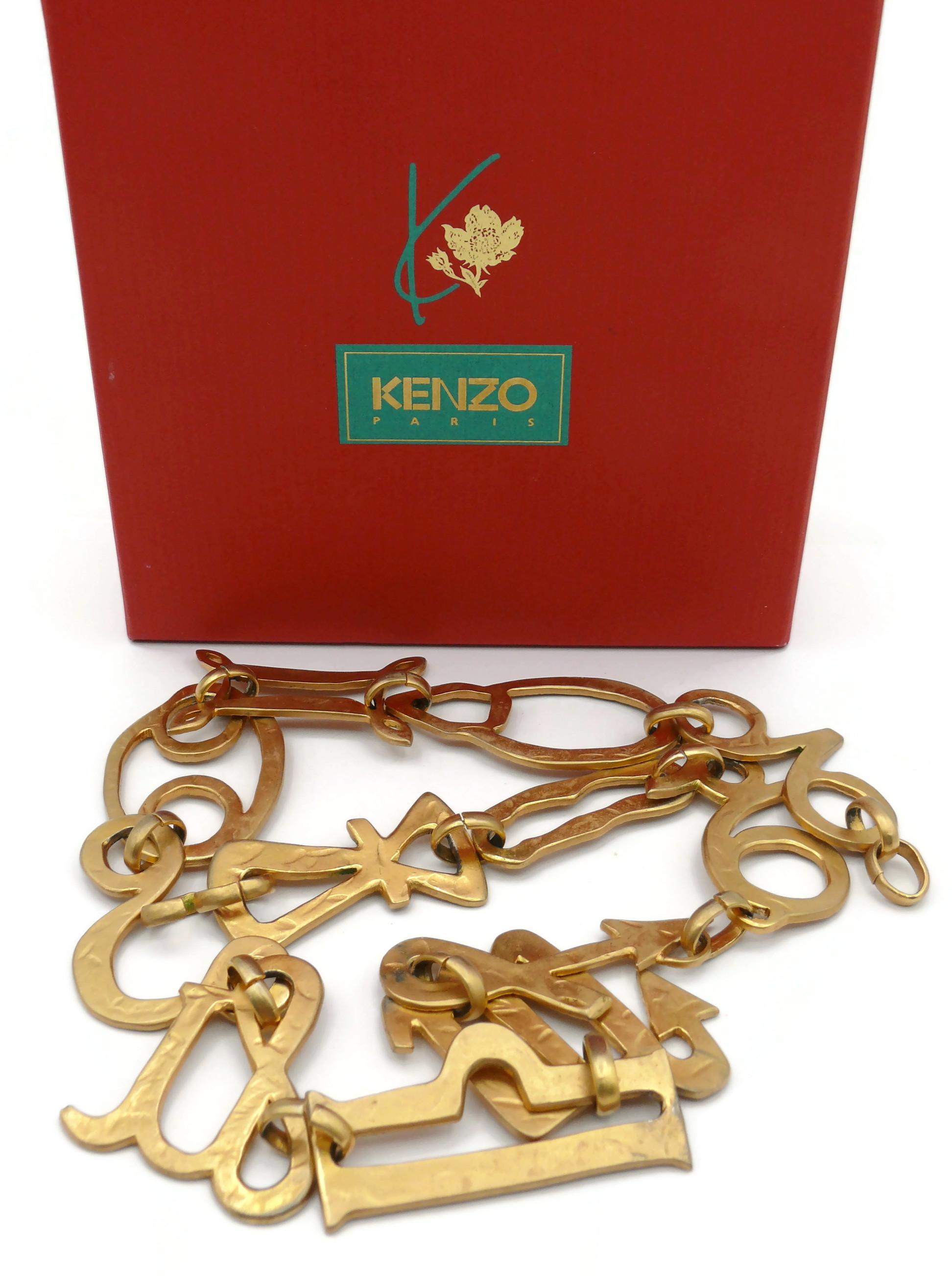 KENZO Vintage Gold Tone Zodiac Necklace  In Fair Condition For Sale In Nice, FR