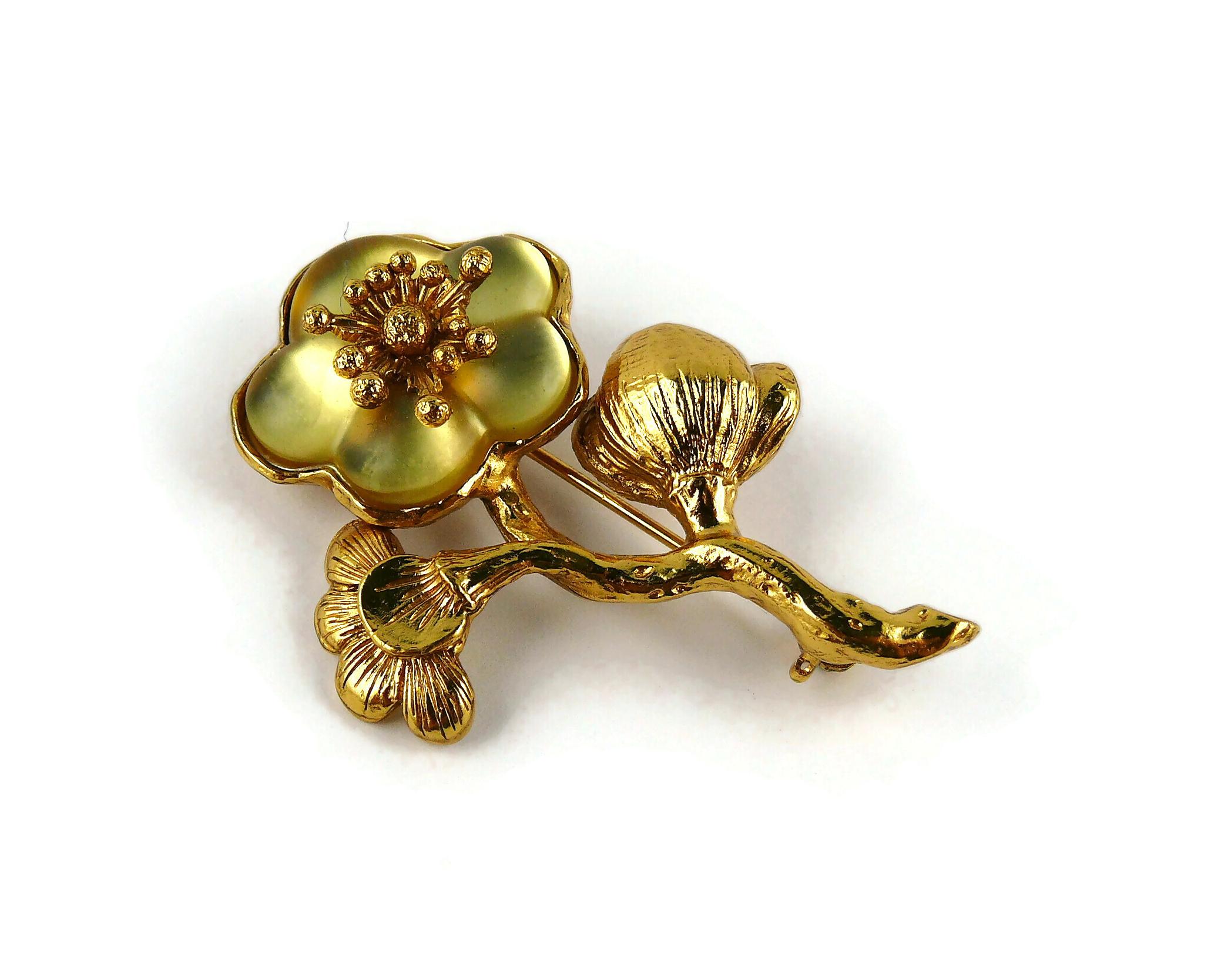 Kenzo Vintage Gold Toned Resin Flower Brooch For Sale at 1stDibs