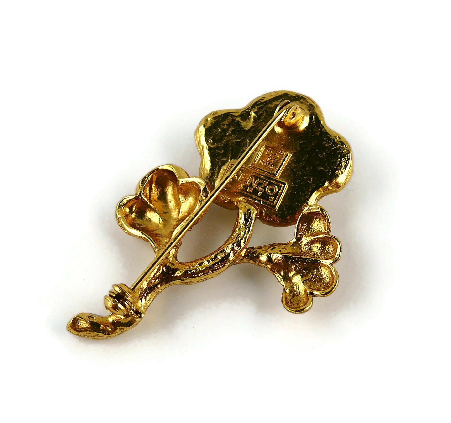 Women's Kenzo Vintage Gold Toned Resin Flower Brooch For Sale