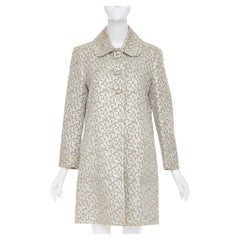 KENZO Vintage green gold metallic floral patterned jacquard coat IT38 XS