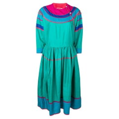 Kenzo Vintage green silk with multicolor details 80s dress