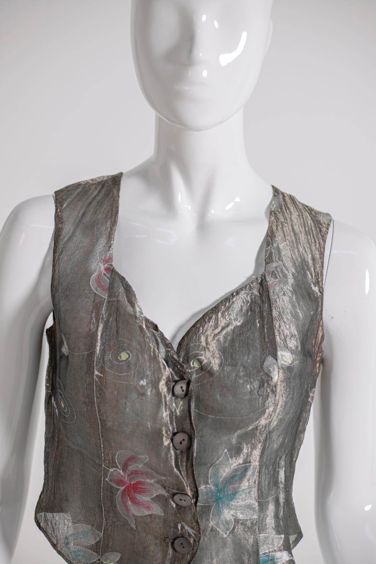 Kenzo Vintage Grau Organza Gilet im Zustand „Gut“ im Angebot in Milano, IT