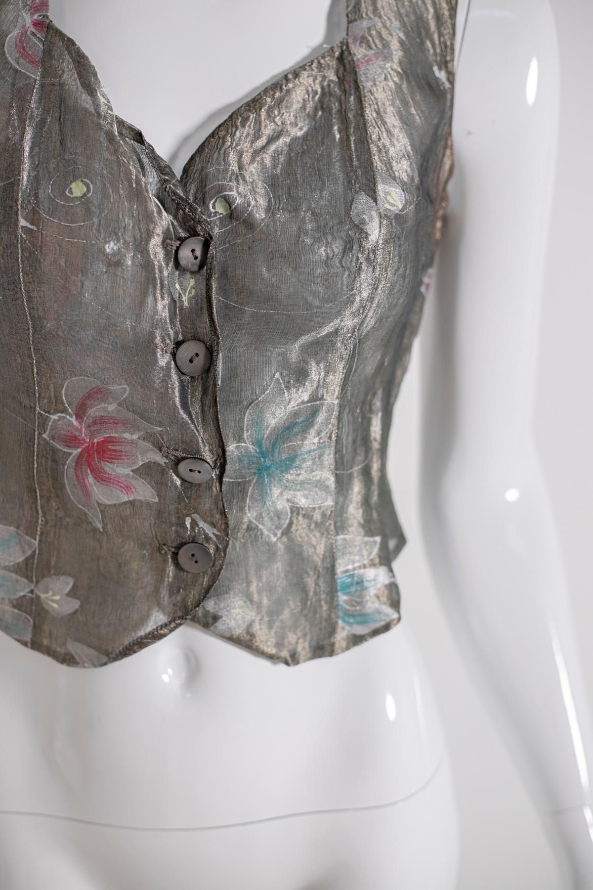 Gilet Kenzo Vintage in organza grigia in vendita 2
