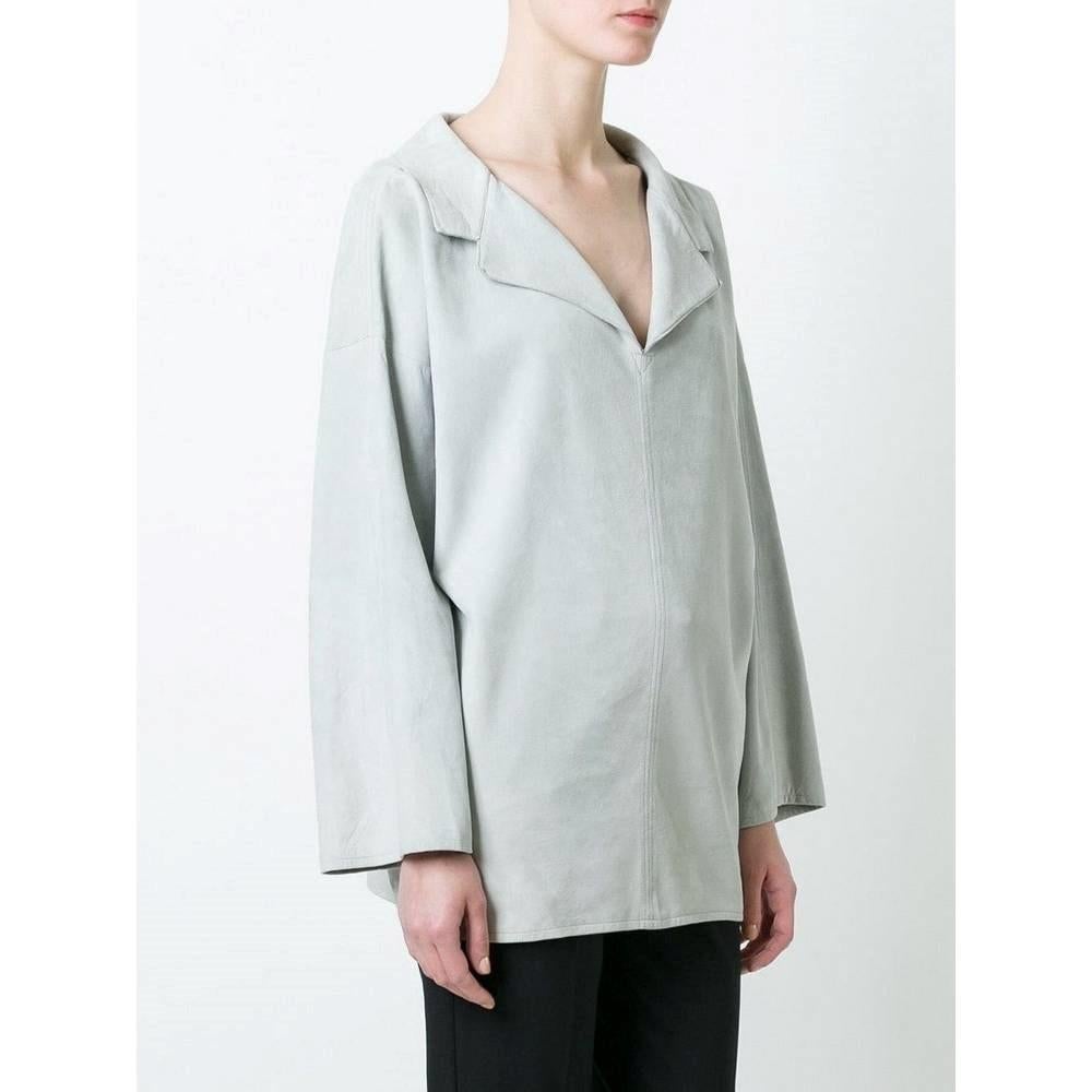 Kenzo Vintage iced grey suede 90s blouse In Excellent Condition For Sale In Lugo (RA), IT