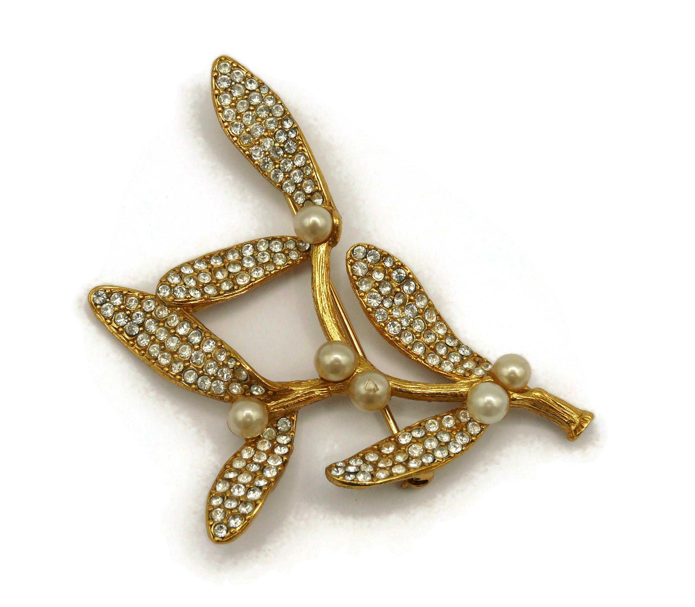 KENZO Vintage Jewelled Gold Tone Holly Brooch For Sale 1