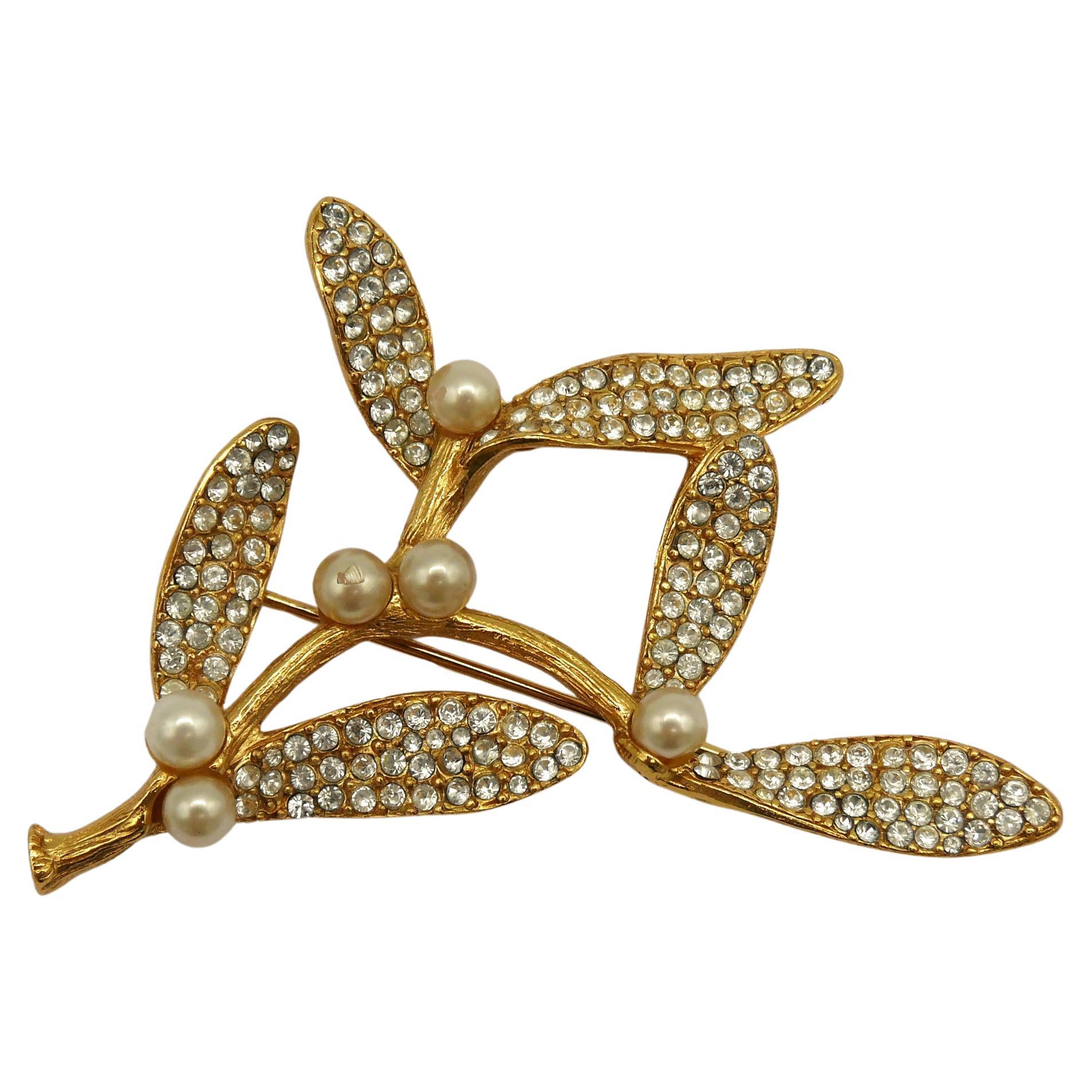 KENZO Vintage Jewelled Gold Tone Holly Brooch