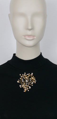 Kenzo Broche fleurie vintage en or et ornée de bijoux