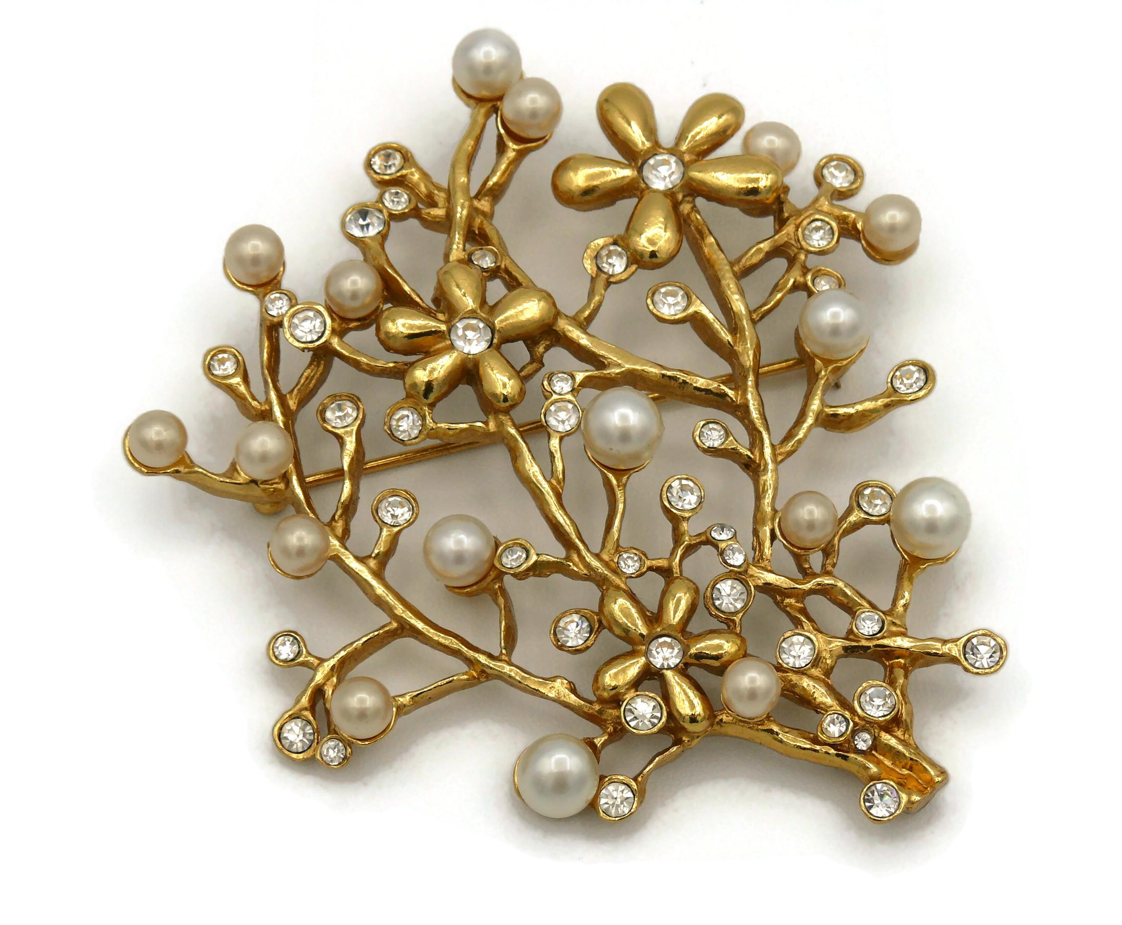 Kenzo Vintage Jewelled Gold Toned Floral Spray Brooch In Excellent Condition In Nice, FR