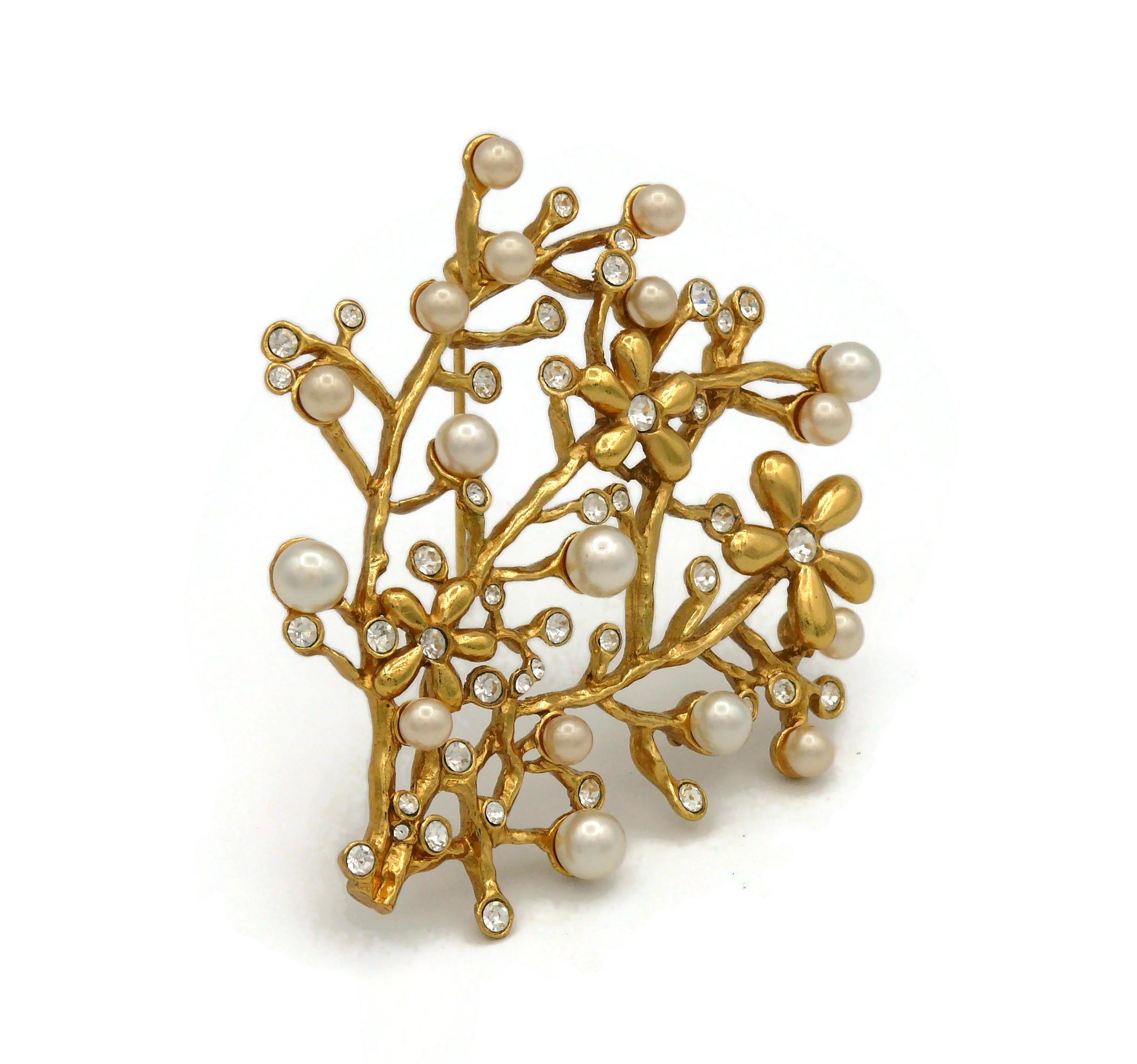 Women's Kenzo Vintage Jewelled Gold Toned Floral Spray Brooch