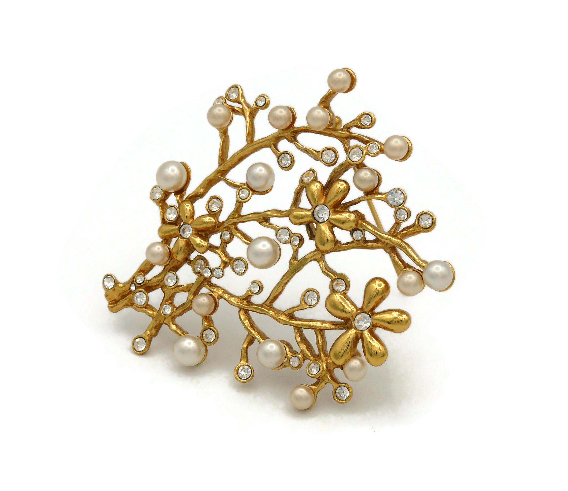 Kenzo Vintage Jewelled Gold Toned Floral Spray Brooch 1