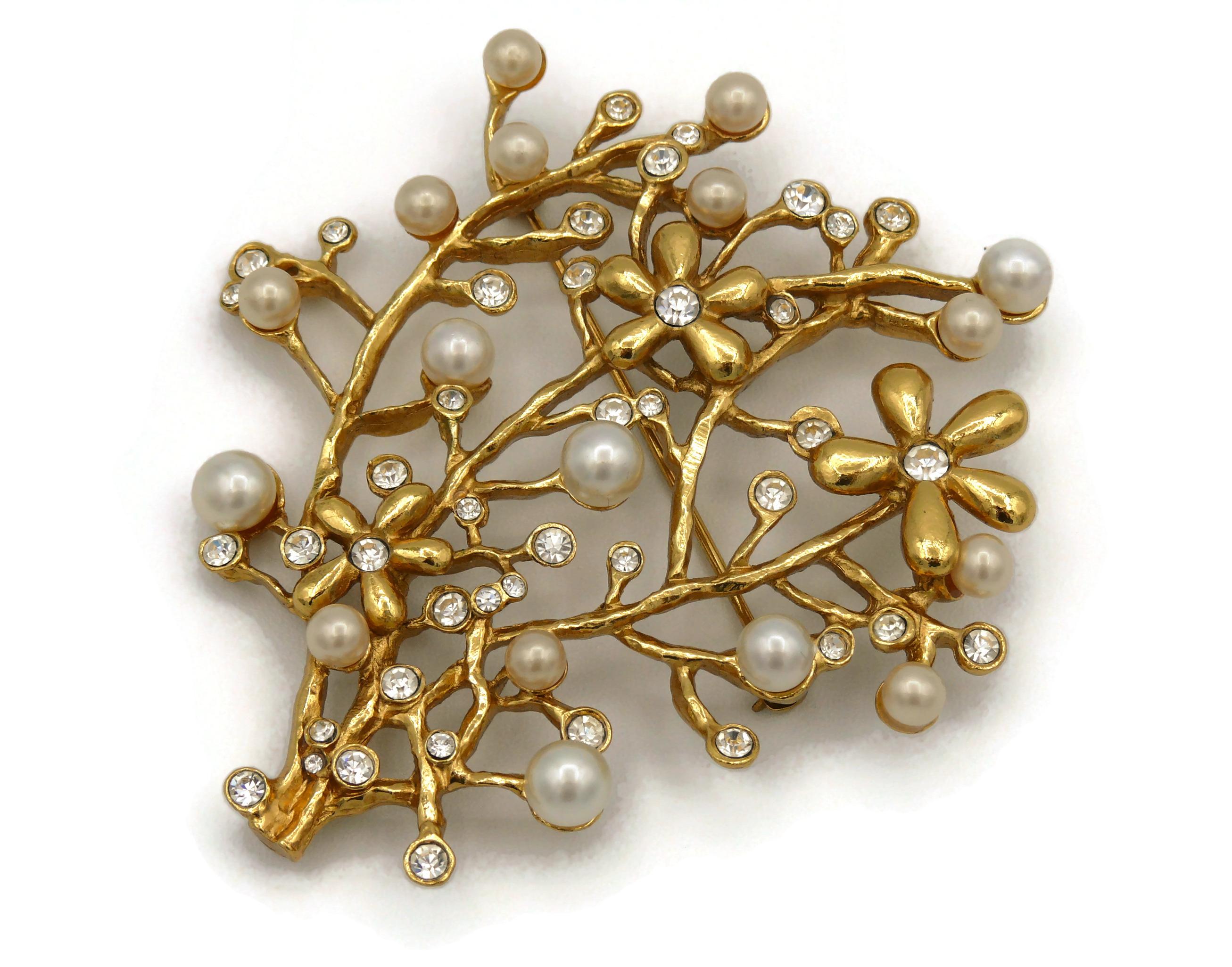 Kenzo Vintage Jewelled Gold Toned Floral Spray Brooch 2