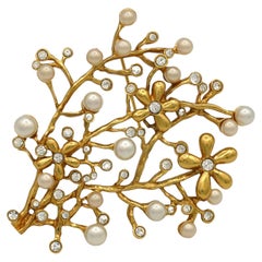 Kenzo Vintage Jewelled Gold Toned Floral Spray Brooch