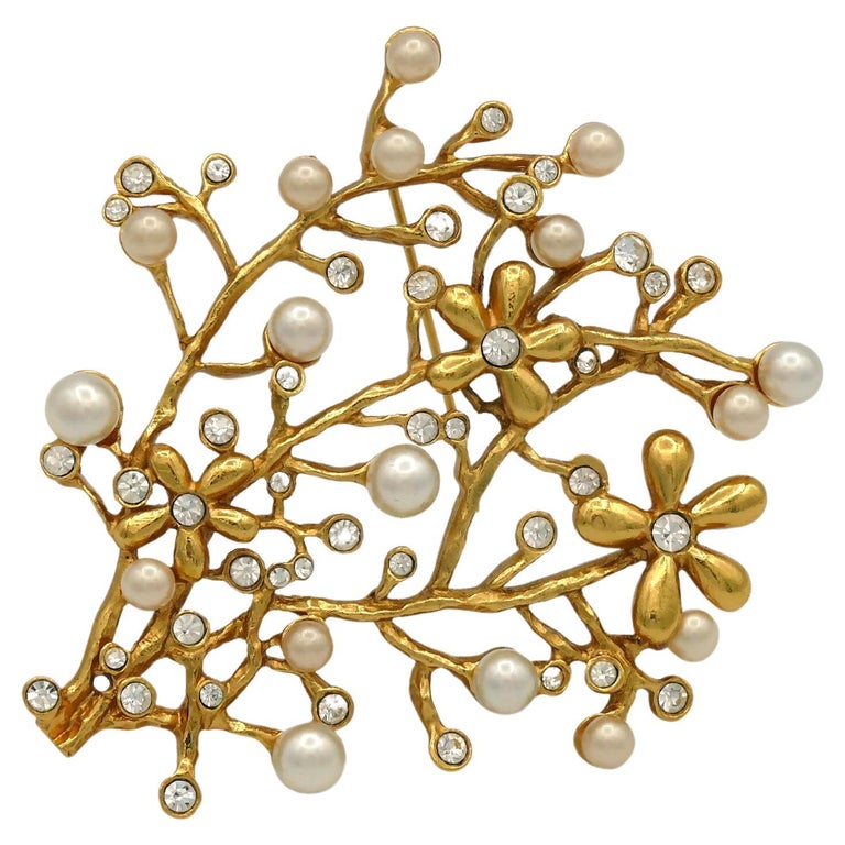 Kenzo Vintage Jewelled Gold Toned Floral Spray Brooch For Sale at 1stDibs | kenzo  brooch