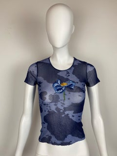KENZO Vintage Mesh Top mit Blumenstickerei 1990s