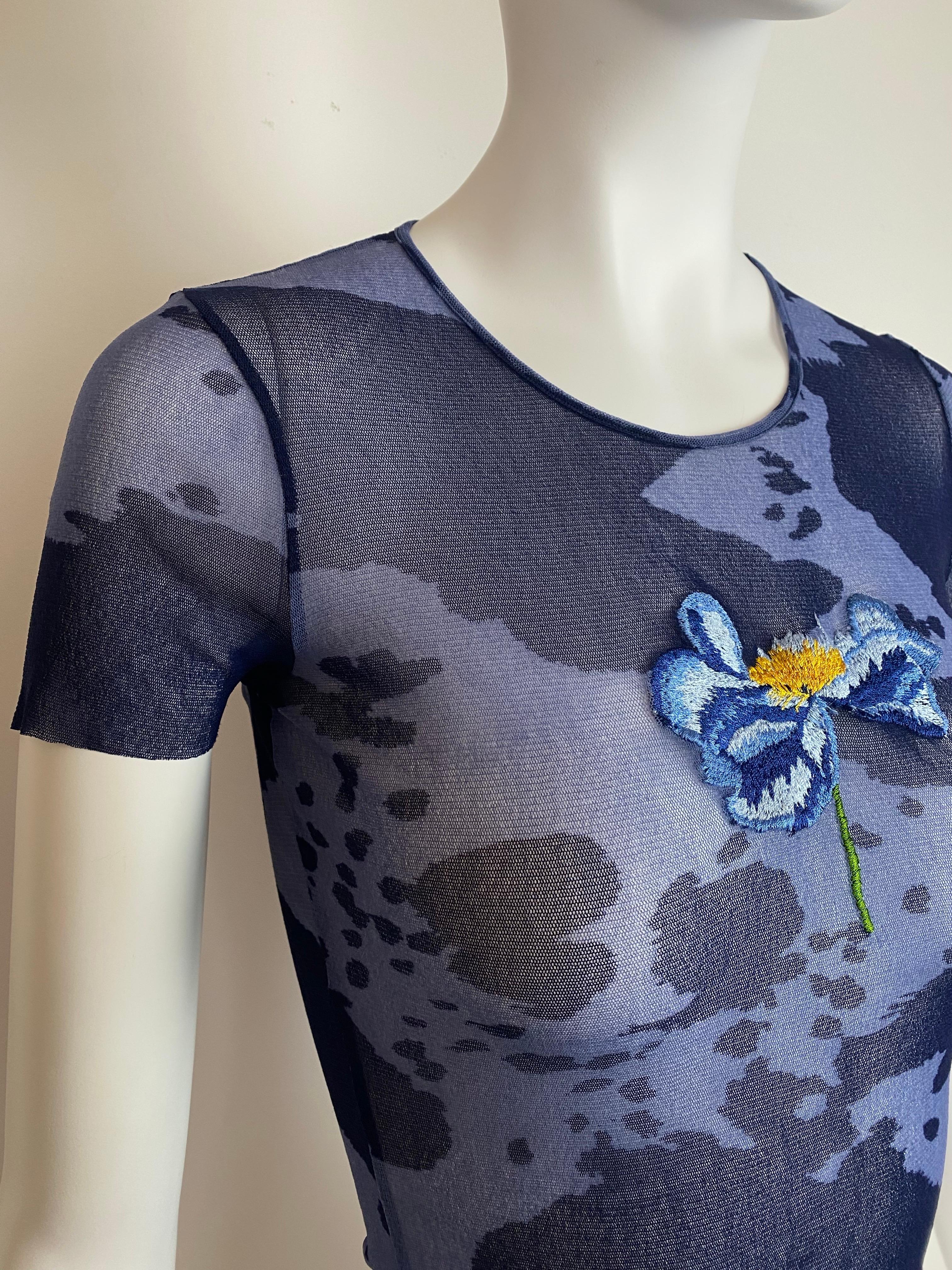 Kenzo - Top a rete vintage con ricamo floreale anni '90 In condizioni ottime in vendita a Genève, CH