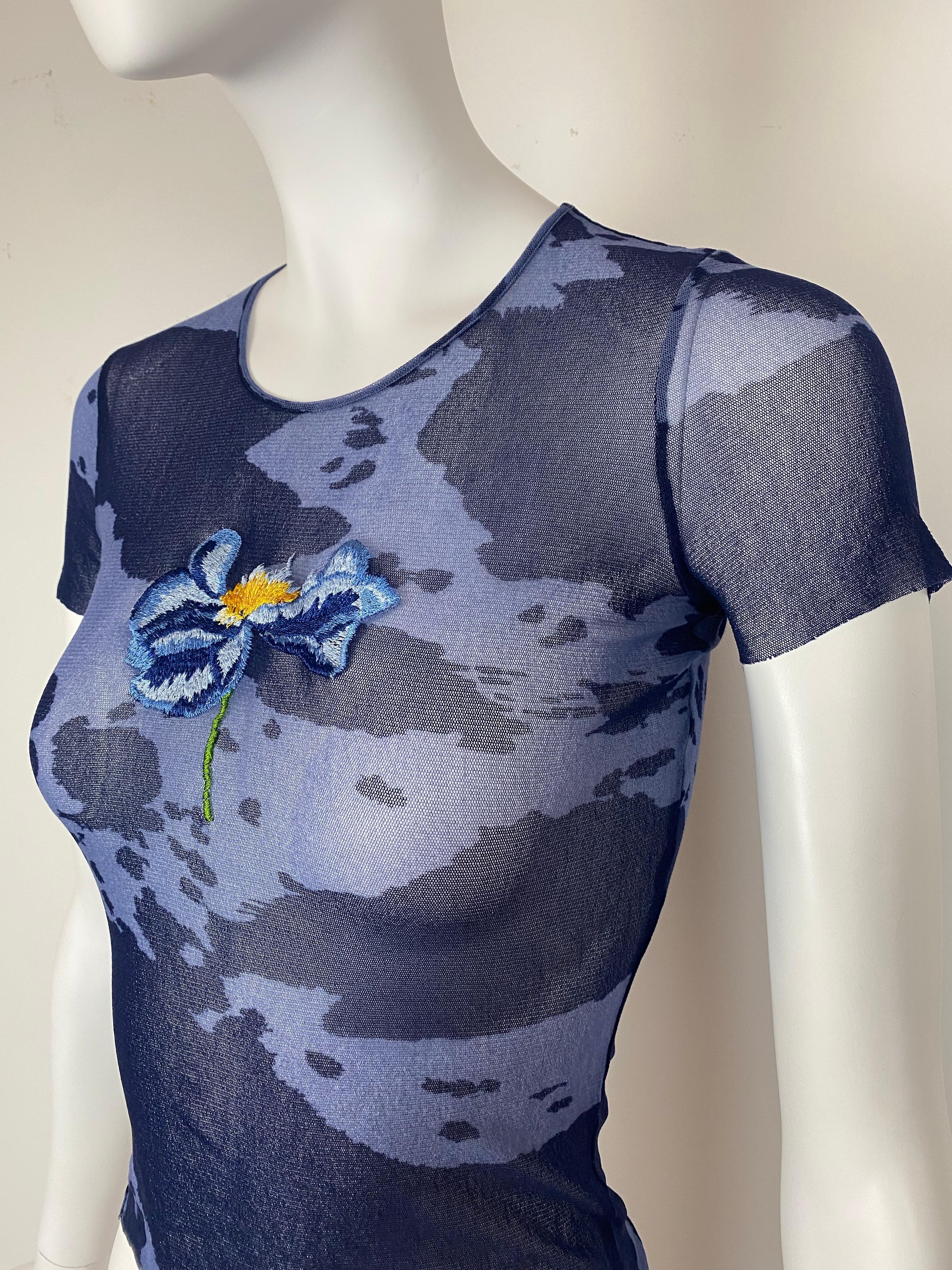 Donna Kenzo - Top a rete vintage con ricamo floreale anni '90 in vendita