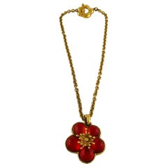 Kenzo Vintage Orange Resin Cherry Blossom Pendant Necklace