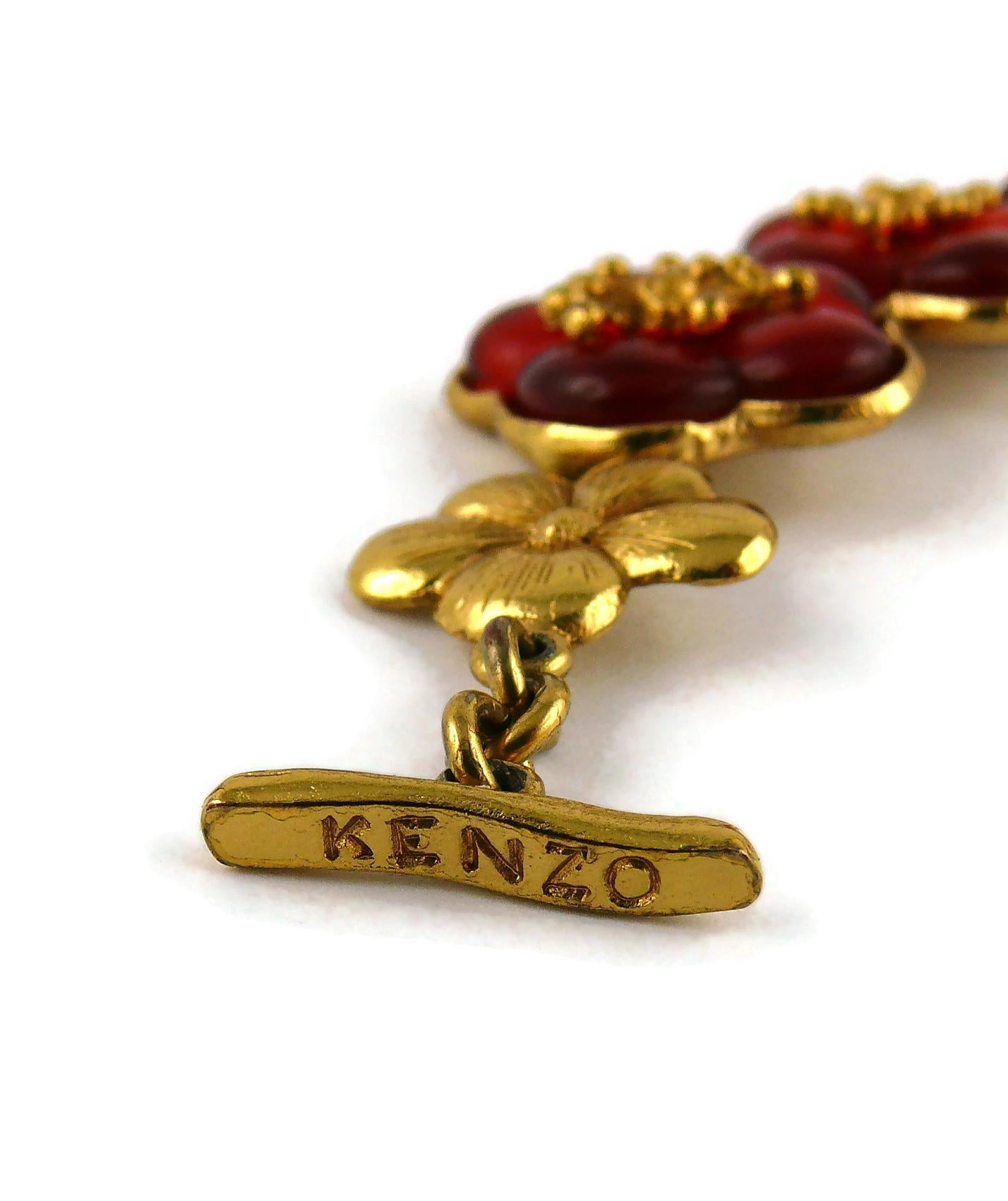 Kenzo Vintage Orange Resin Cherry Blossoms Link Bracelet 5