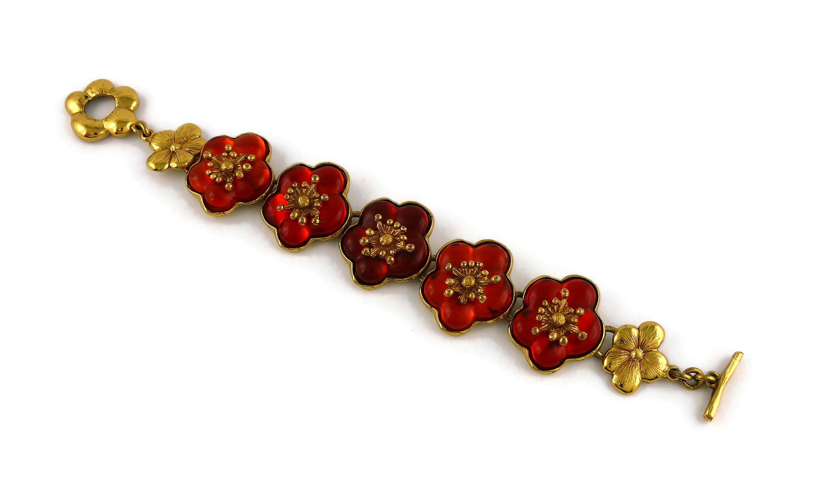 Kenzo Vintage Orange Resin Cherry Blossoms Link Bracelet In Fair Condition In Nice, FR