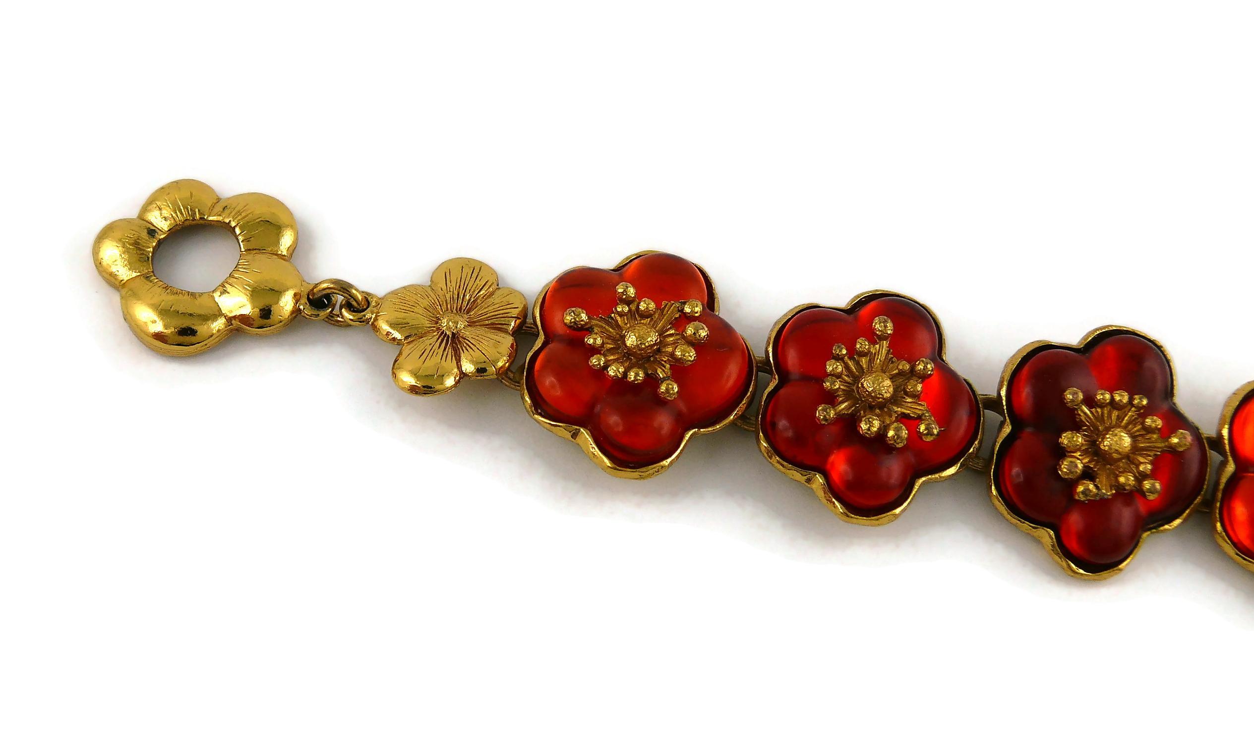 Women's Kenzo Vintage Orange Resin Cherry Blossoms Link Bracelet