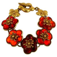 Kenzo Vintage Orange Resin Cherry Blossoms Link Bracelet