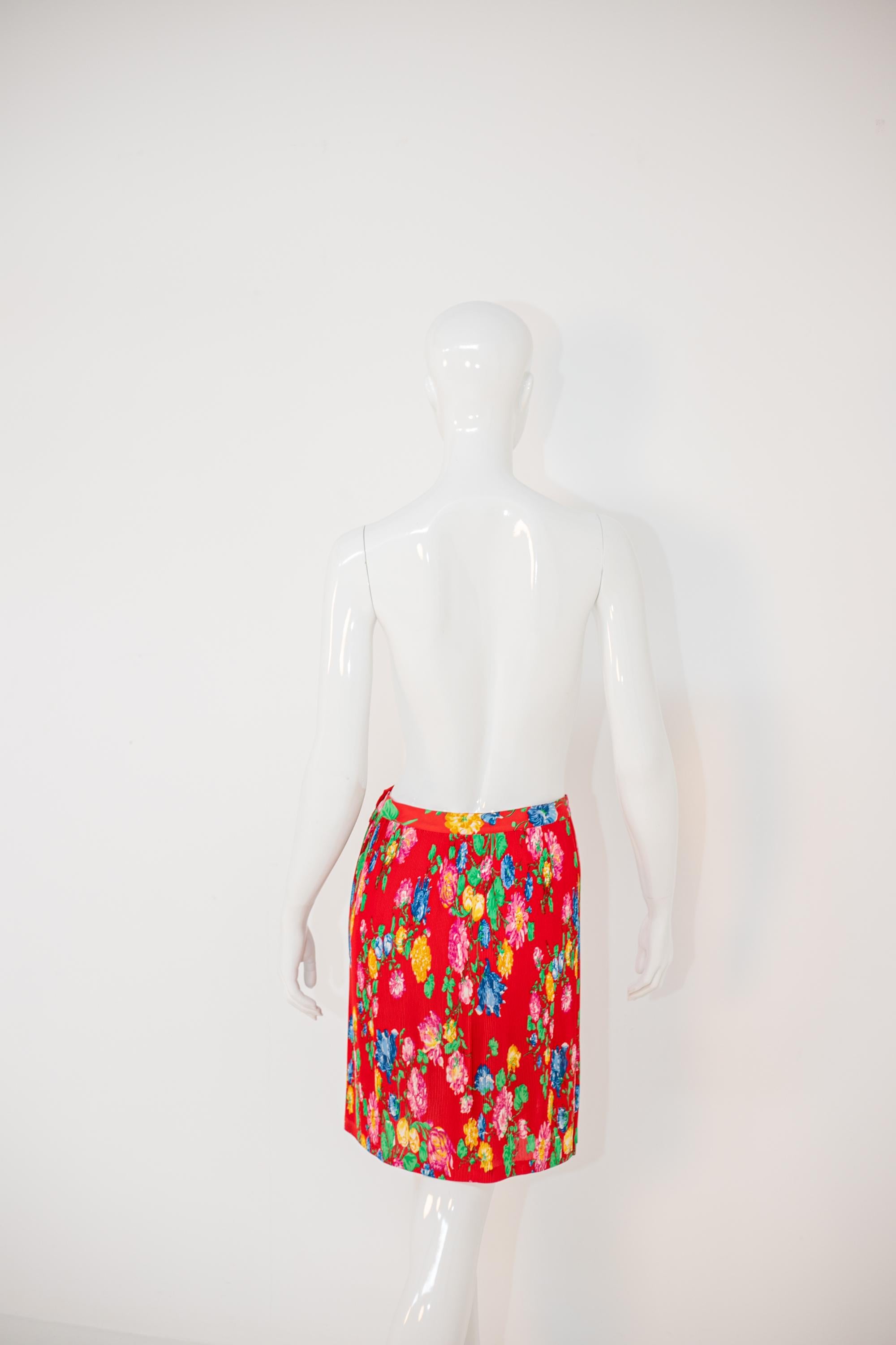 Kenzo Vintage Red Floral Skirt For Sale 2