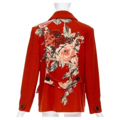KENZO Vintage red wool floral intarsia back double breasted coat FR46 3XL