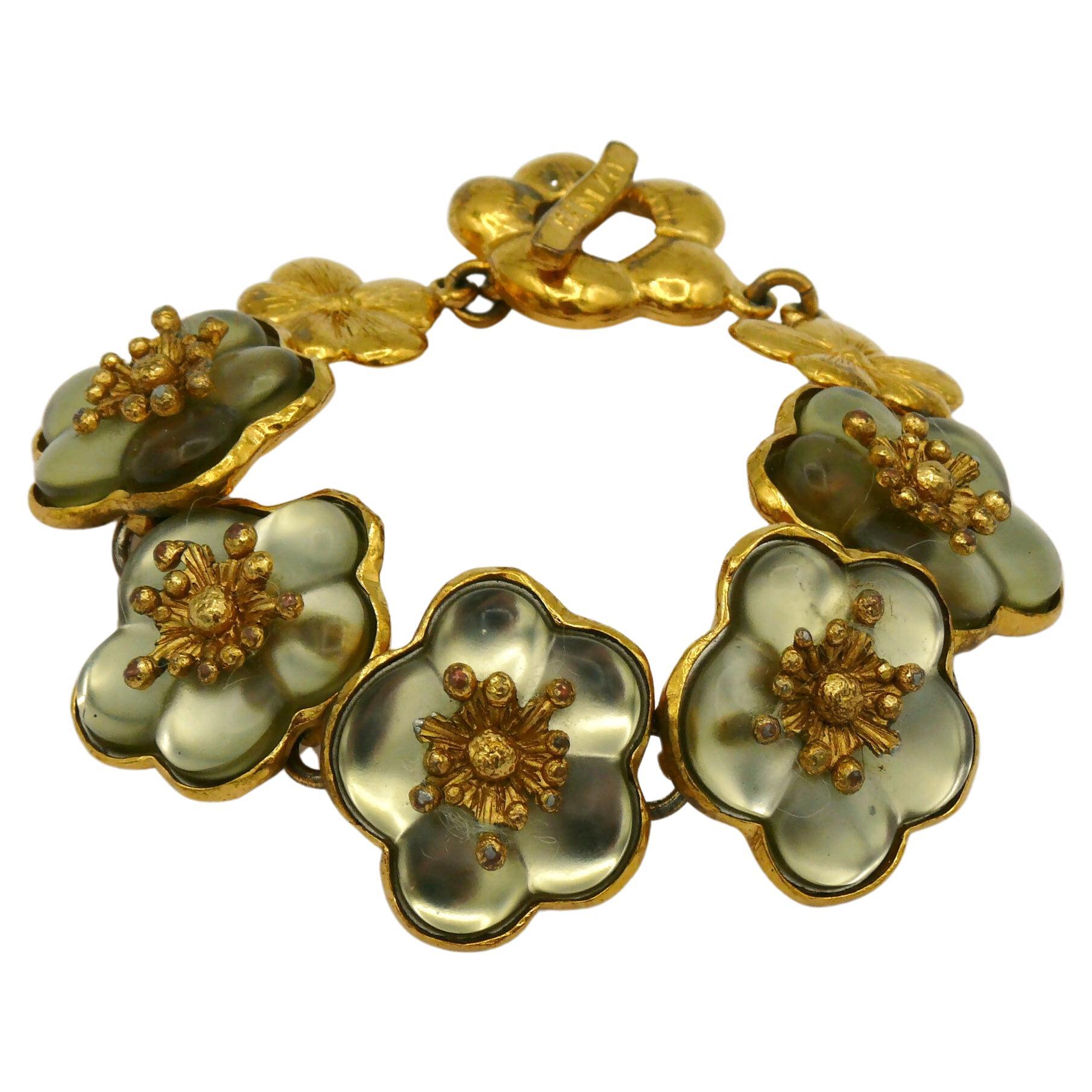 KENZO Vintage Resin Cherry Blossoms Link Bracelet