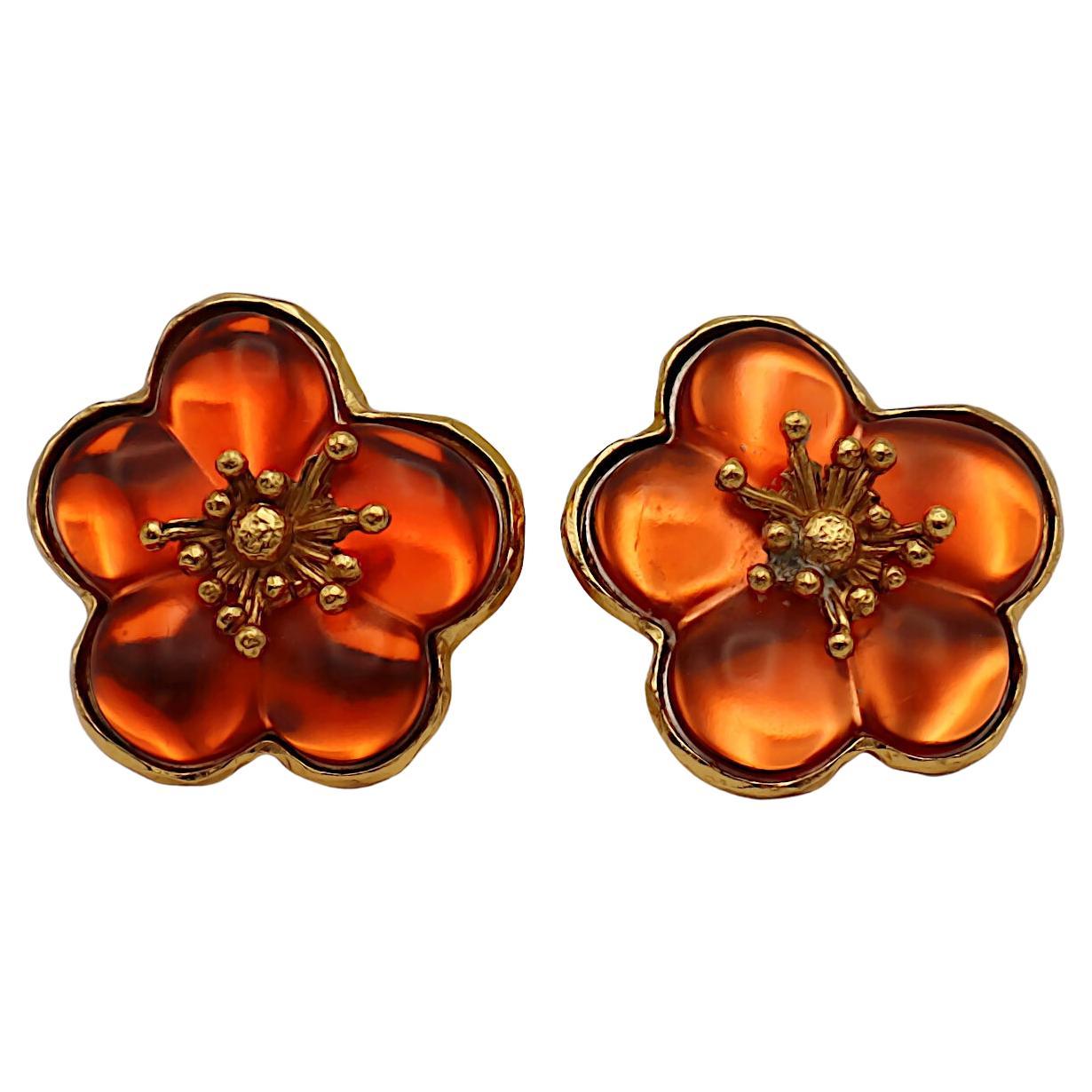 KENZO Vintage Resin Flower Clip-On Earrings