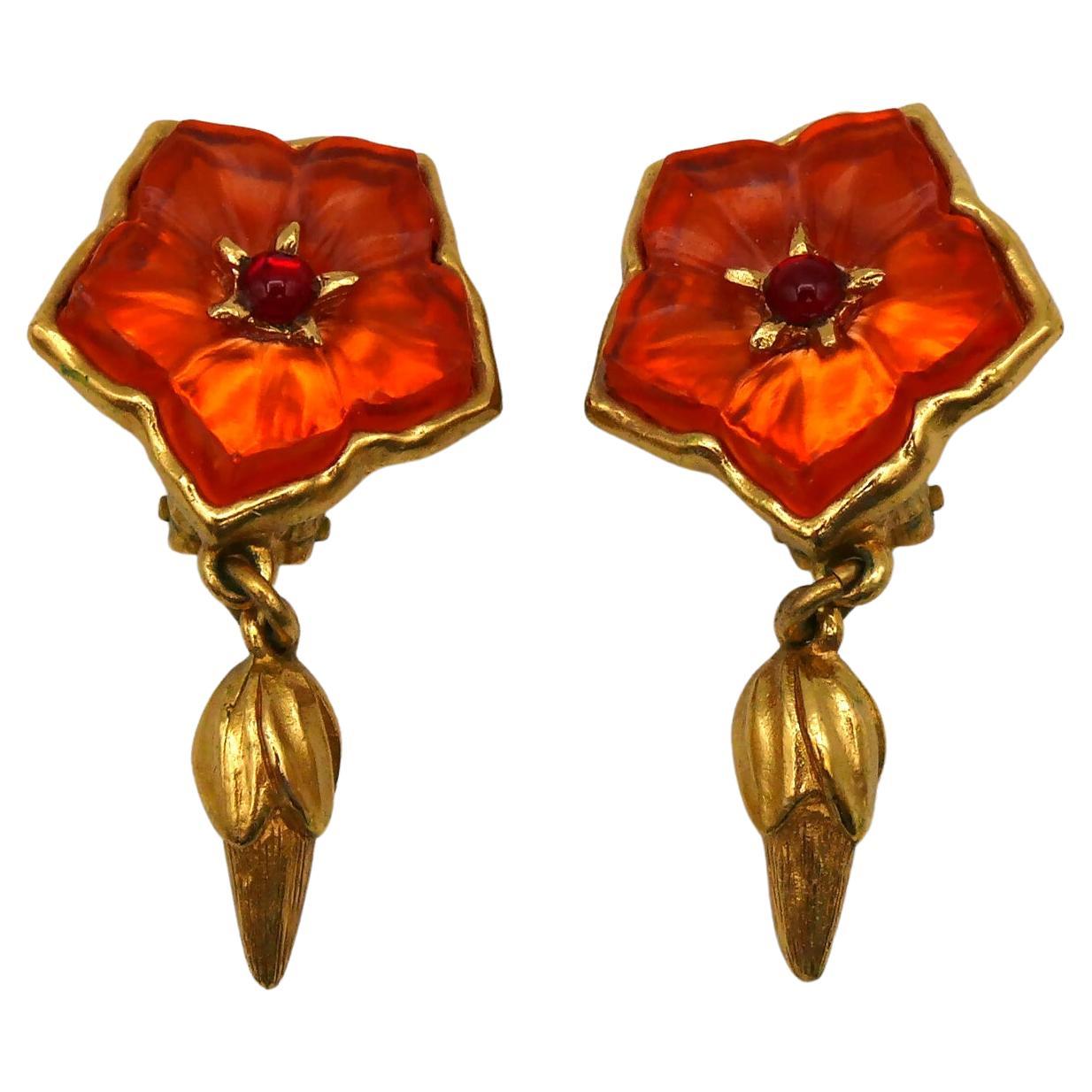KENZO Vintage Resin Flower Dangling Earrings For Sale