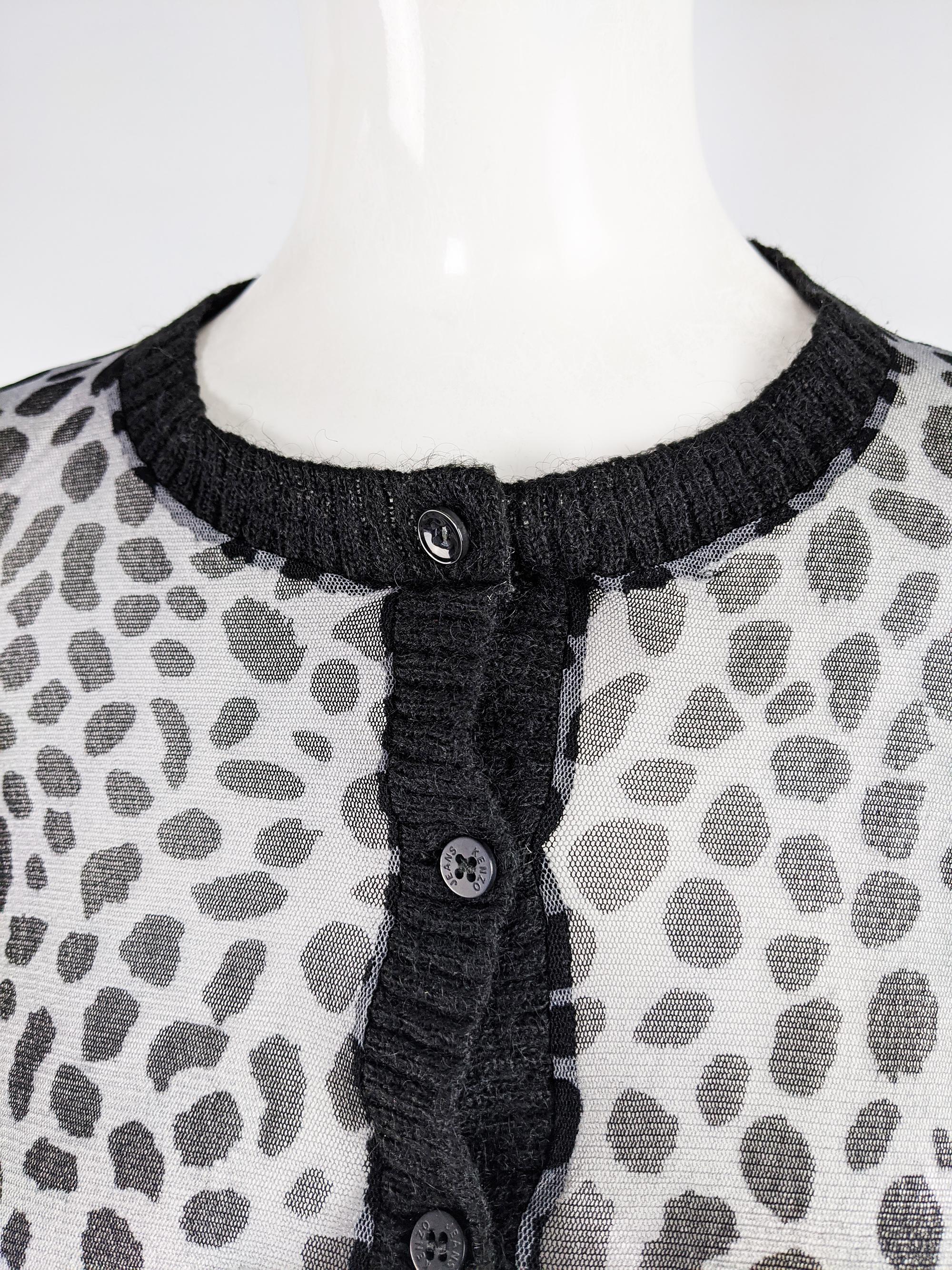 Black Kenzo Vintage Sheer Mesh Leopard Print Cardigan Sweater