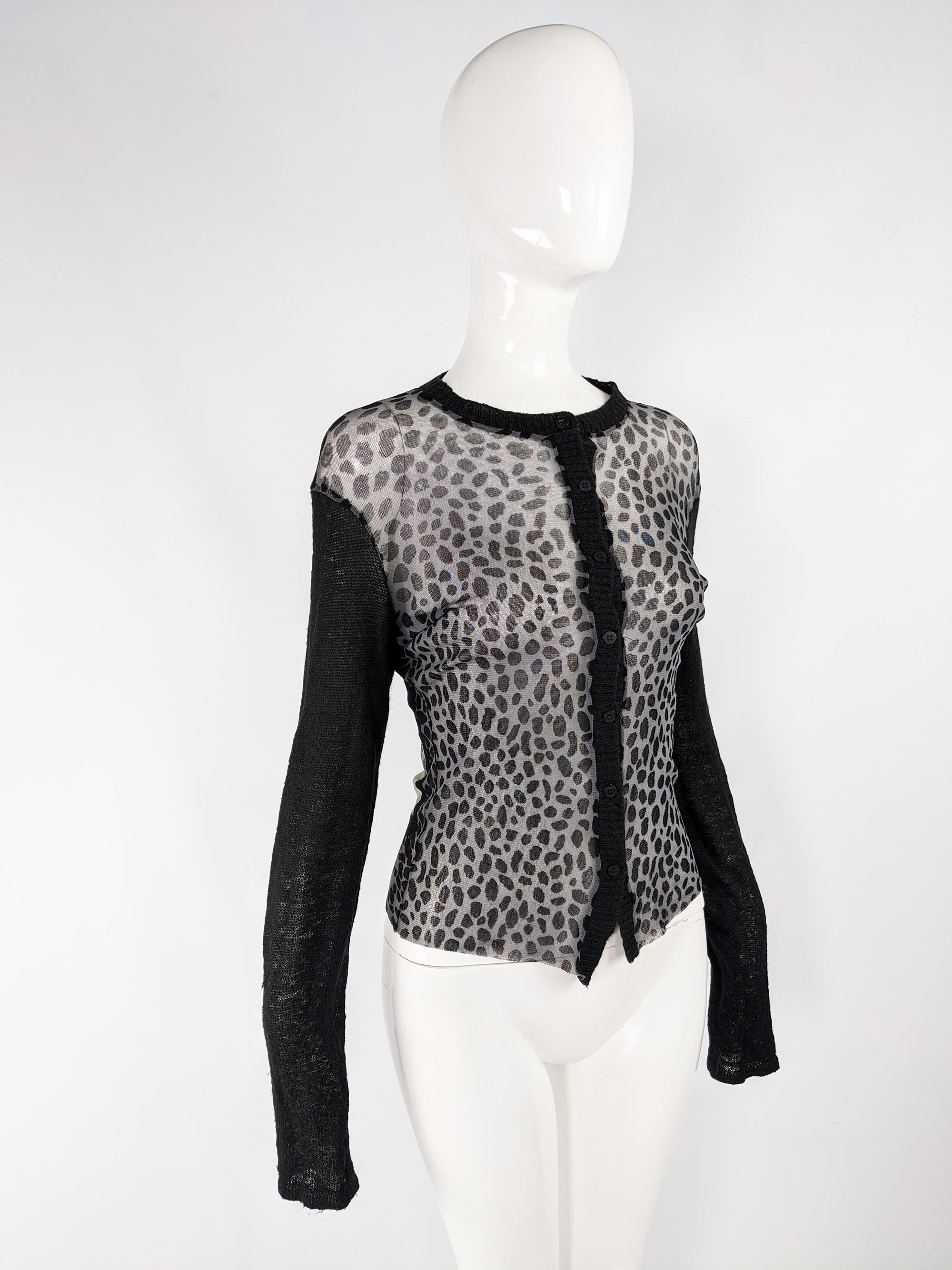 Kenzo Vintage Sheer Mesh Leopard Print Cardigan Sweater In Good Condition In Doncaster, South Yorkshire