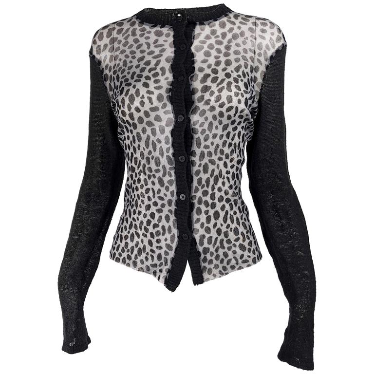 Kenzo Vintage Sheer Mesh Leopard Print Cardigan Sweater