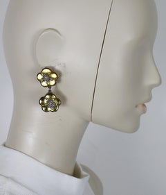 KENZO Vintage Silver-Tone Dangle Earrings Jewelled Yellow Resin Flowers, 1990s