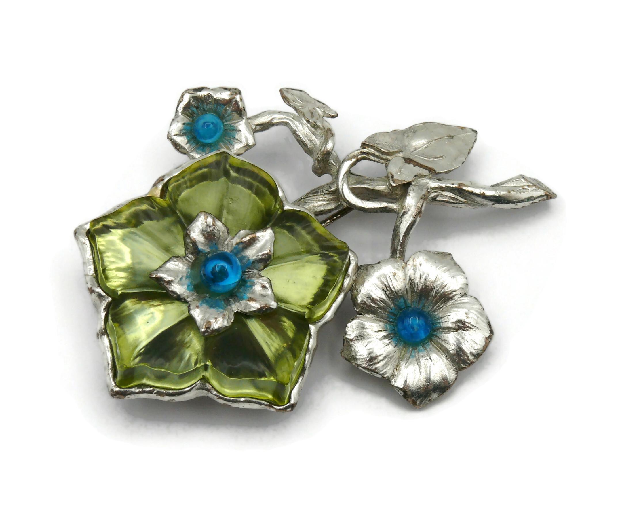 KENZO Vintage Silberfarbene Blumenbrosche im Angebot 1