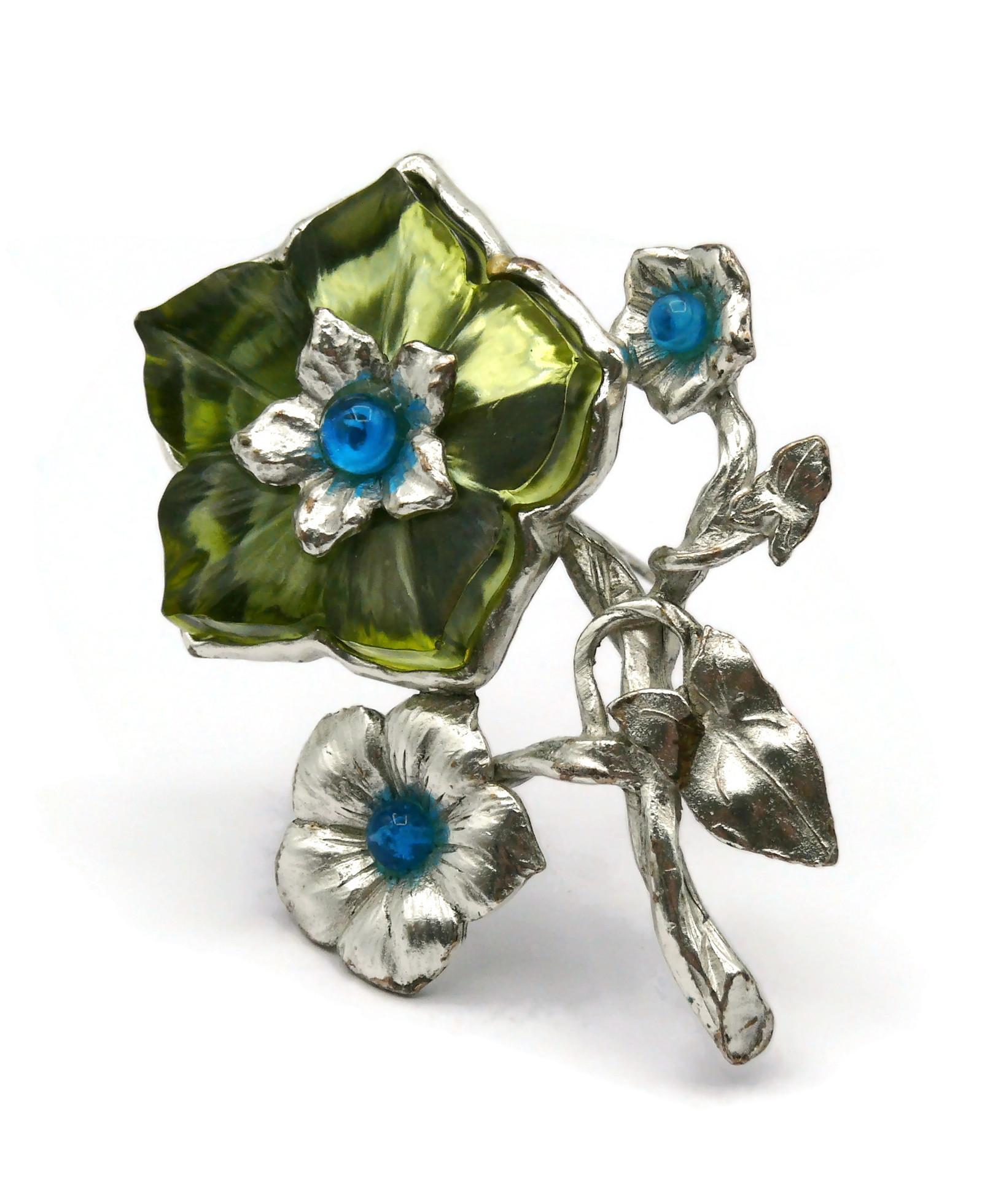 KENZO Vintage Silver Tone Floral Brooch For Sale 3