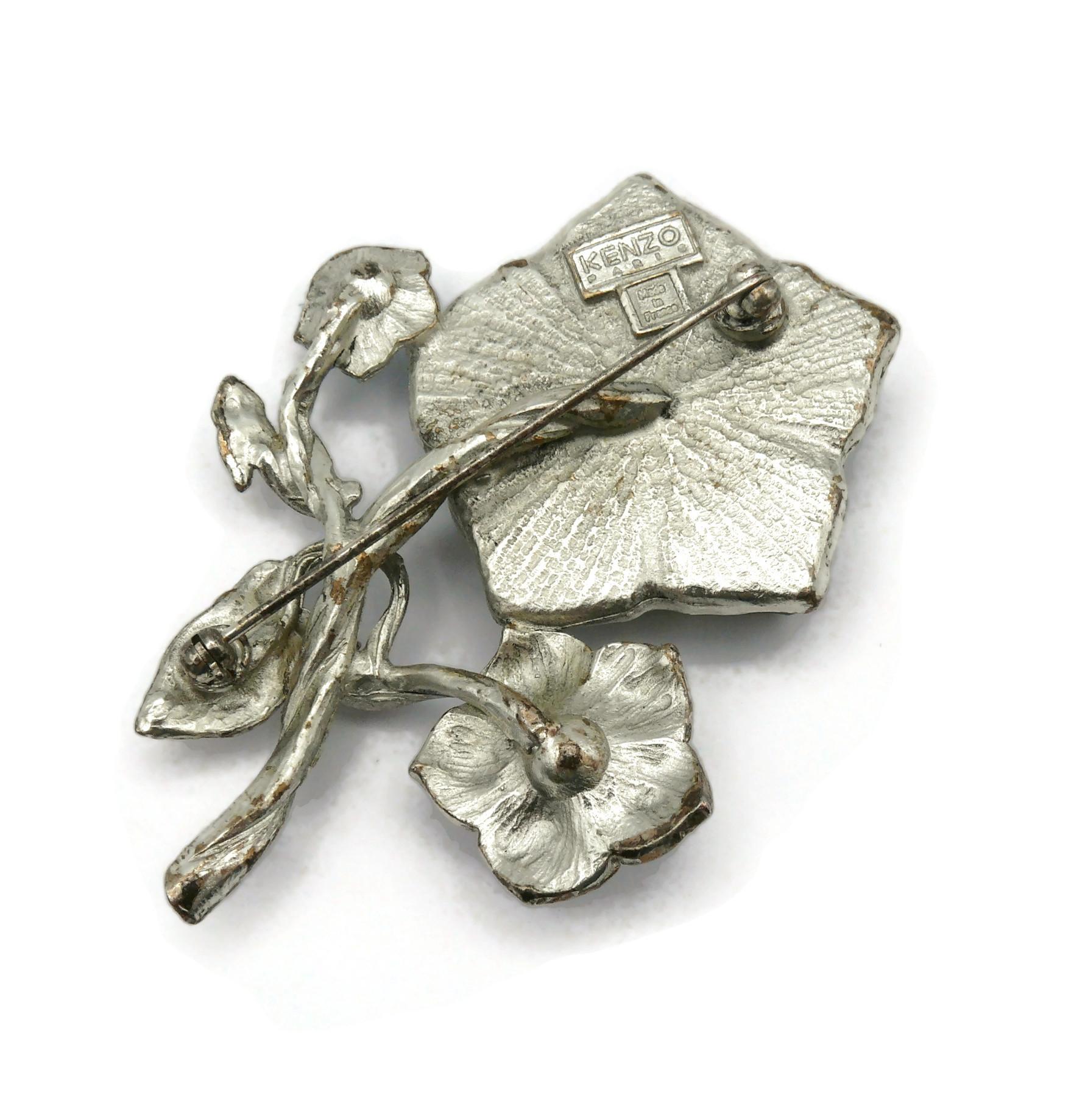 KENZO Vintage Silver Tone Floral Brooch For Sale 4